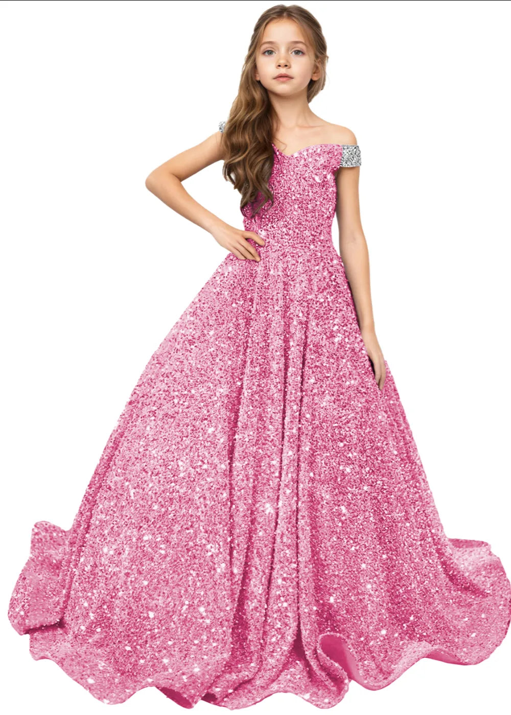 Royal Sparkle Off‑Shoulder Ball Gown for Girls