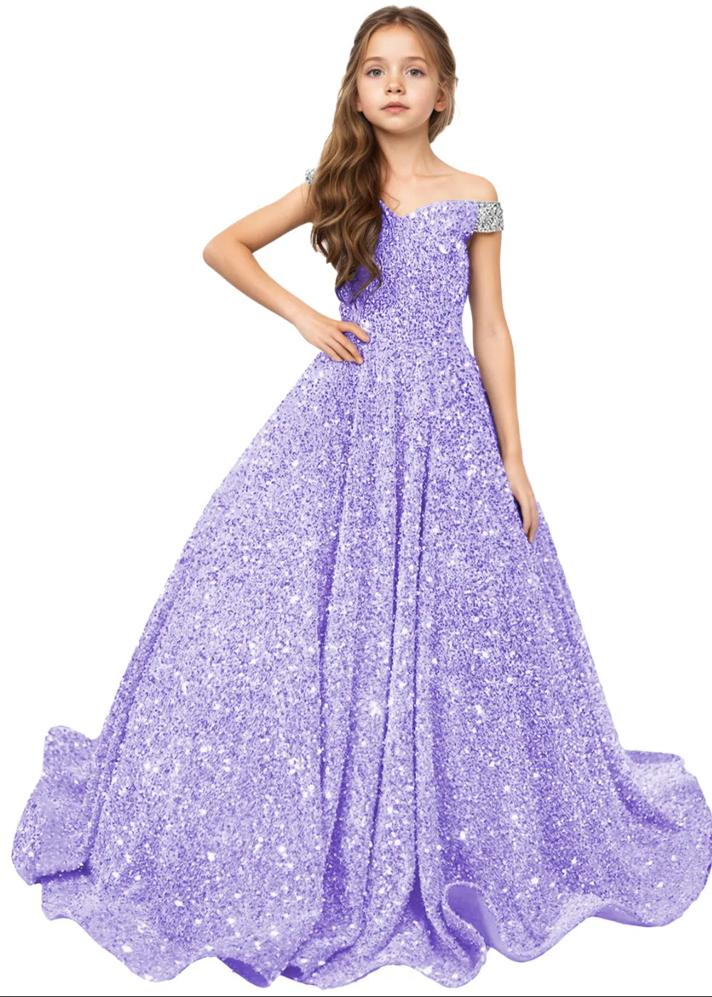 Royal Sparkle Off‑Shoulder Ball Gown for Girls