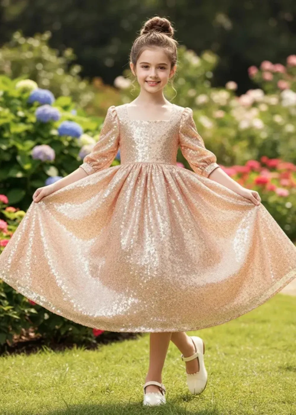 Sparkly Sequin Flower Girl Dress with Sleeves