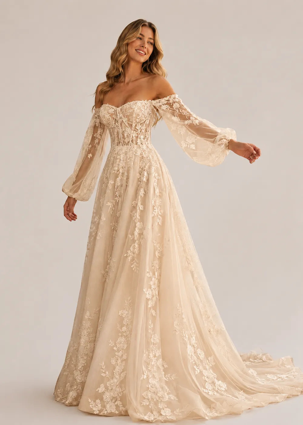 Seraphina Off-Shoulder Lace Wedding Gown