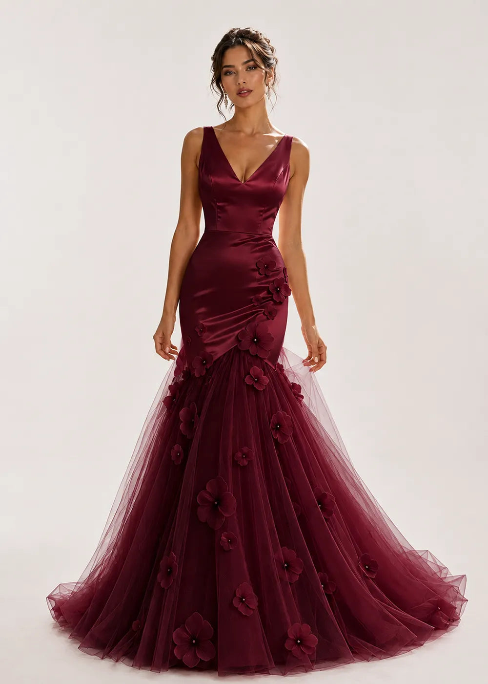 Sculpted Blossom V-Neck Mermaid Formal Gown