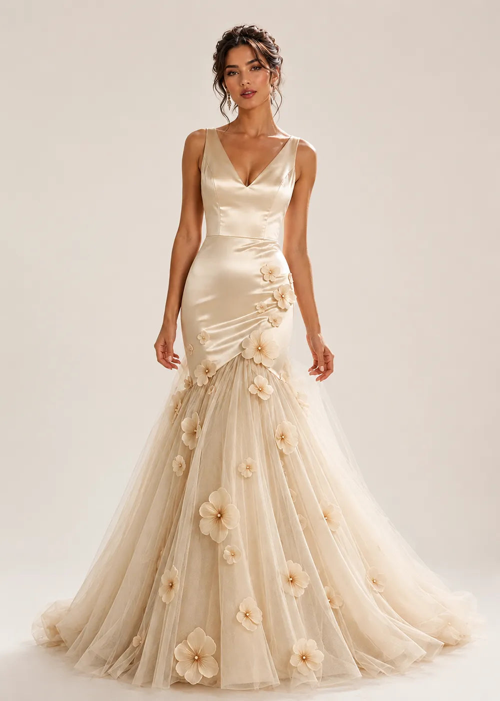Sculpted Blossom V-Neck Mermaid Formal Gown