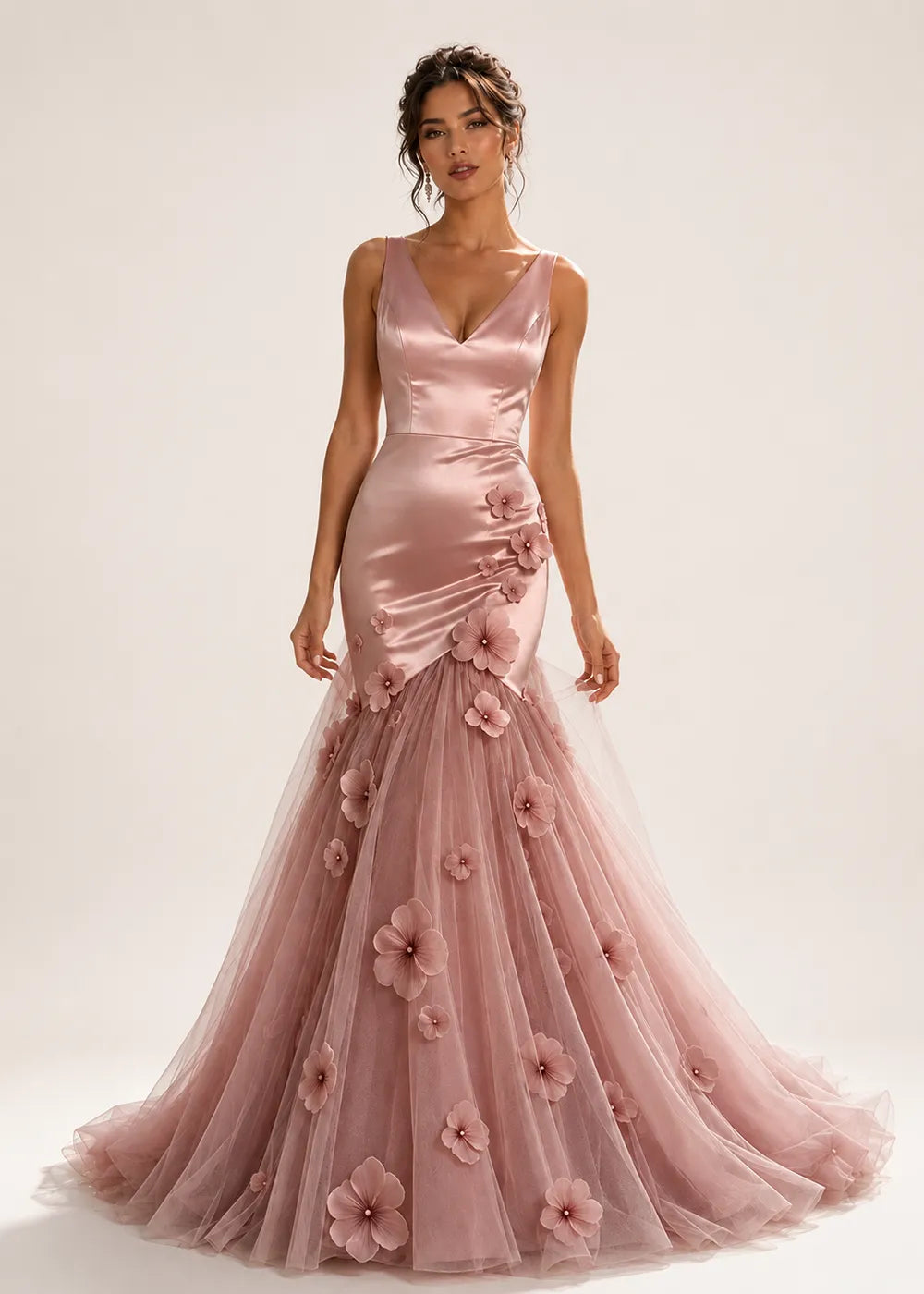 Sculpted Blossom V-Neck Mermaid Formal Gown