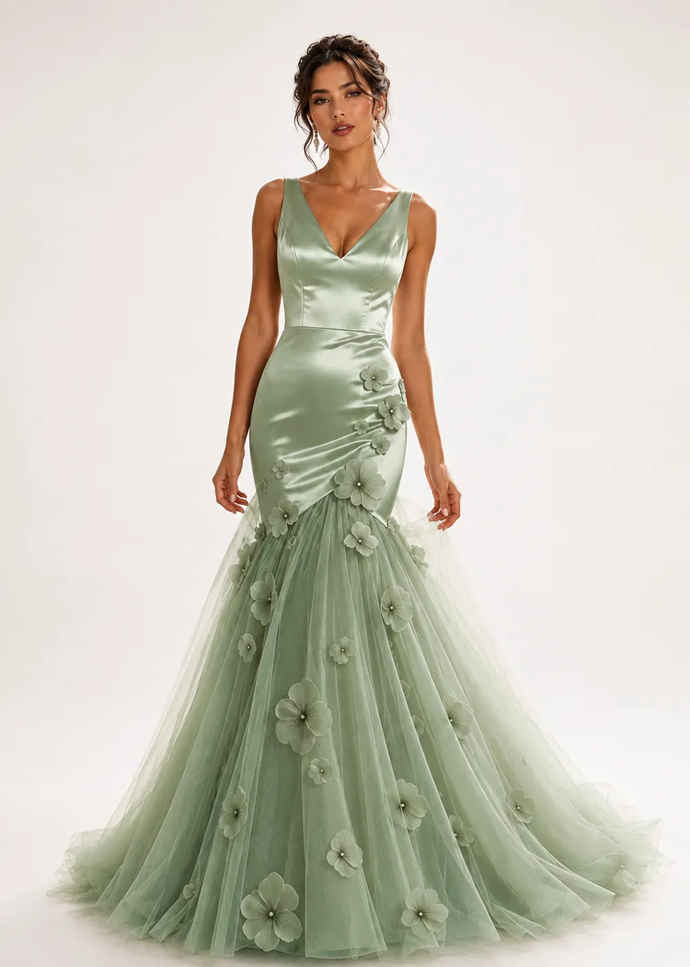 Sculpted Blossom V-Neck Mermaid Formal Gown