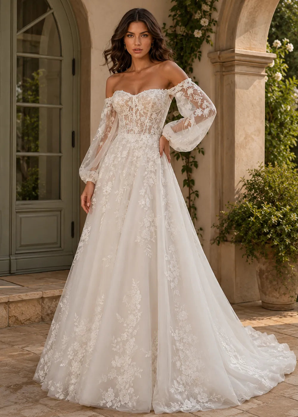 Seraphina Off-Shoulder Lace Wedding Gown