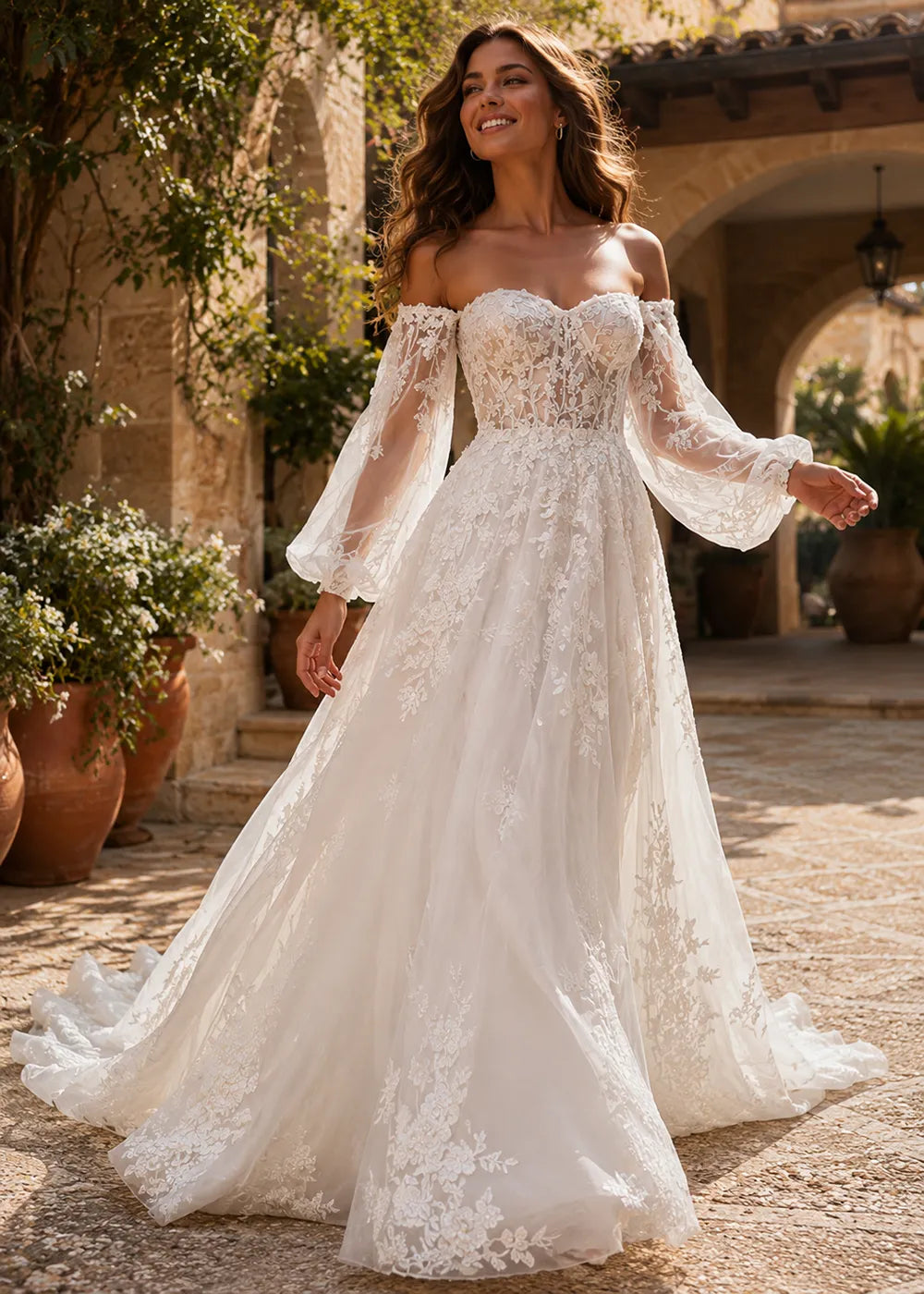 Seraphina Off-Shoulder Lace Wedding Gown