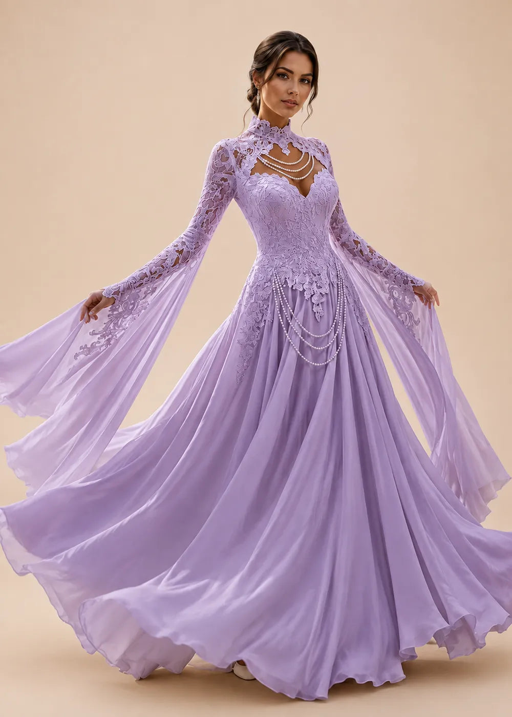 Aurelia Pearl-Draped Lace Wedding Gown