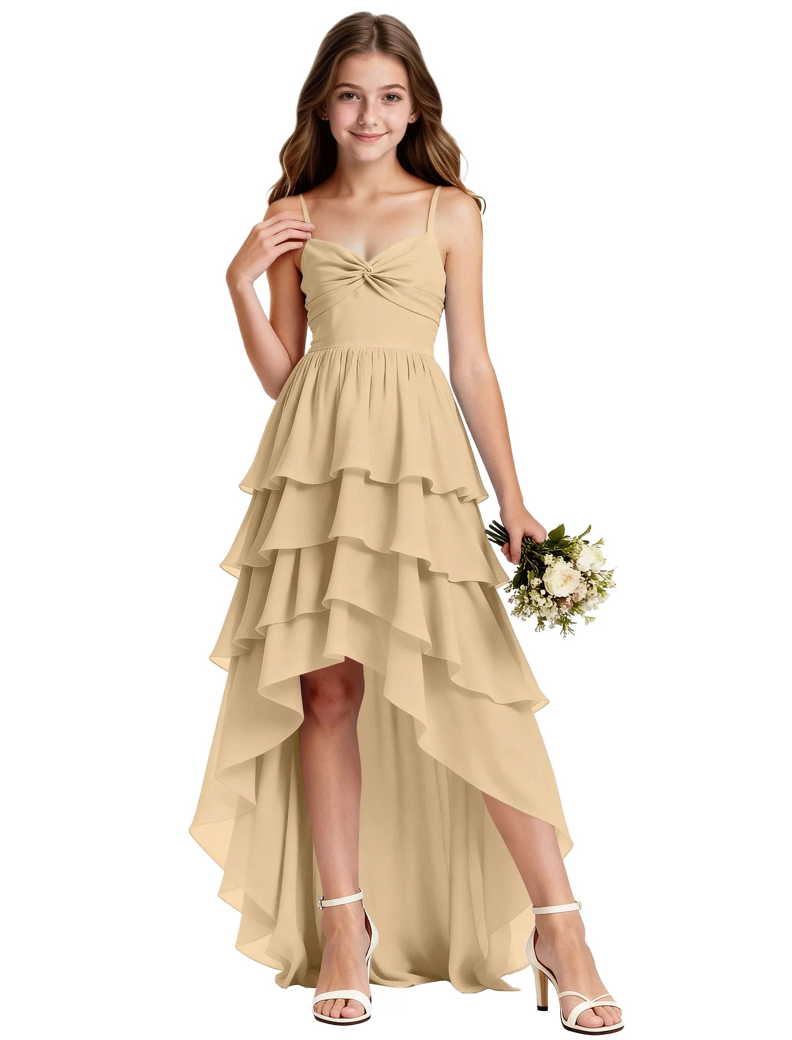 Girls Chiffon Party Dress With Cascade Hemline