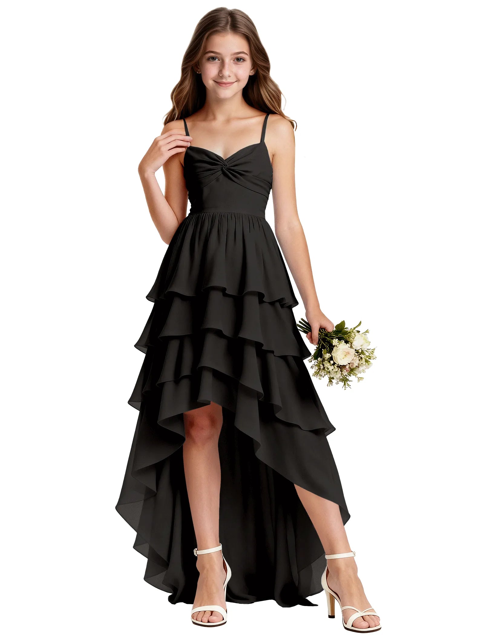 Girls Chiffon Party Dress With Cascade Hemline