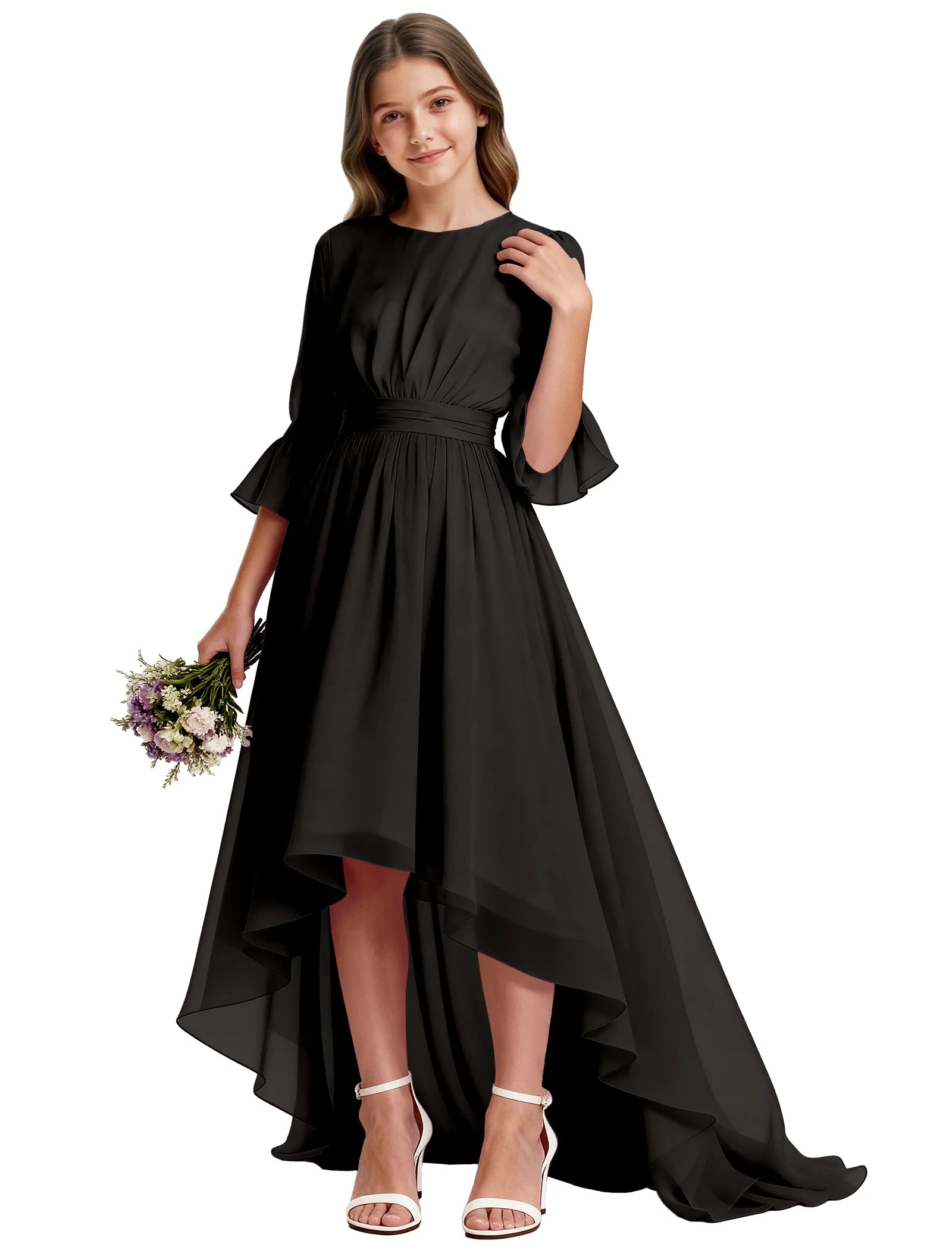 Elegant Junior High-Low Chiffon Dress