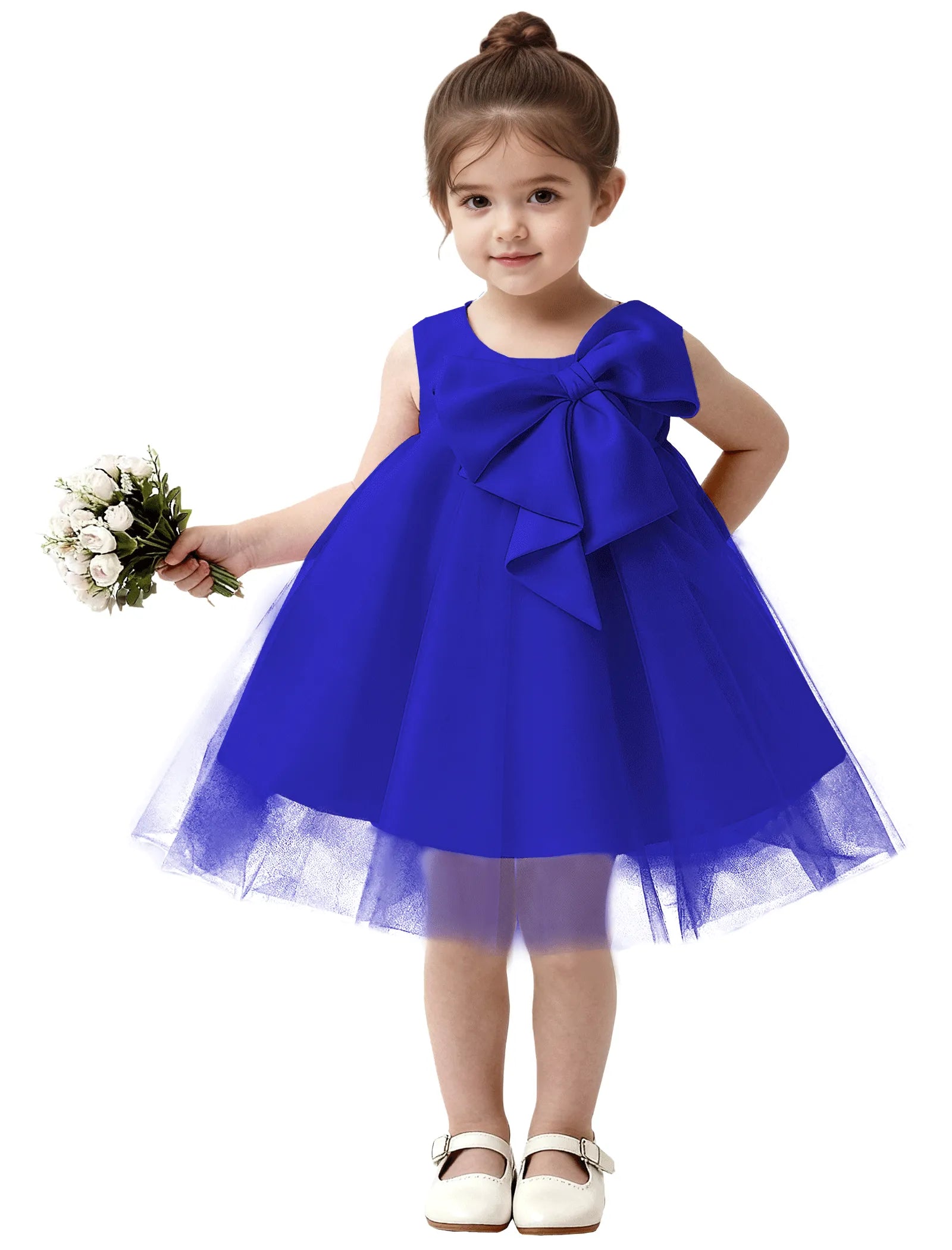 Baby Girl Formal Dress with Mesh Overlay and Bow