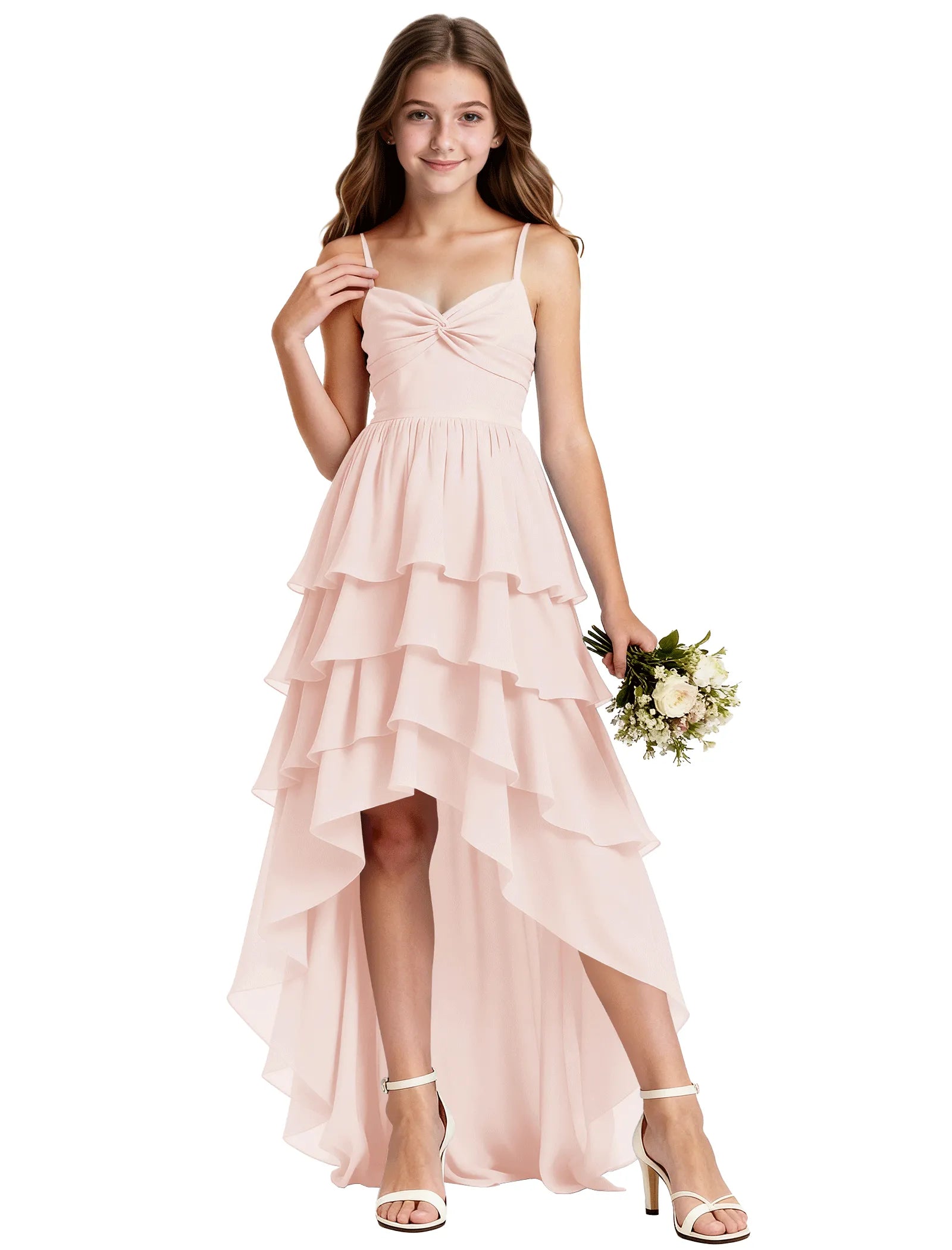 Girls Chiffon Party Dress With Cascade Hemline