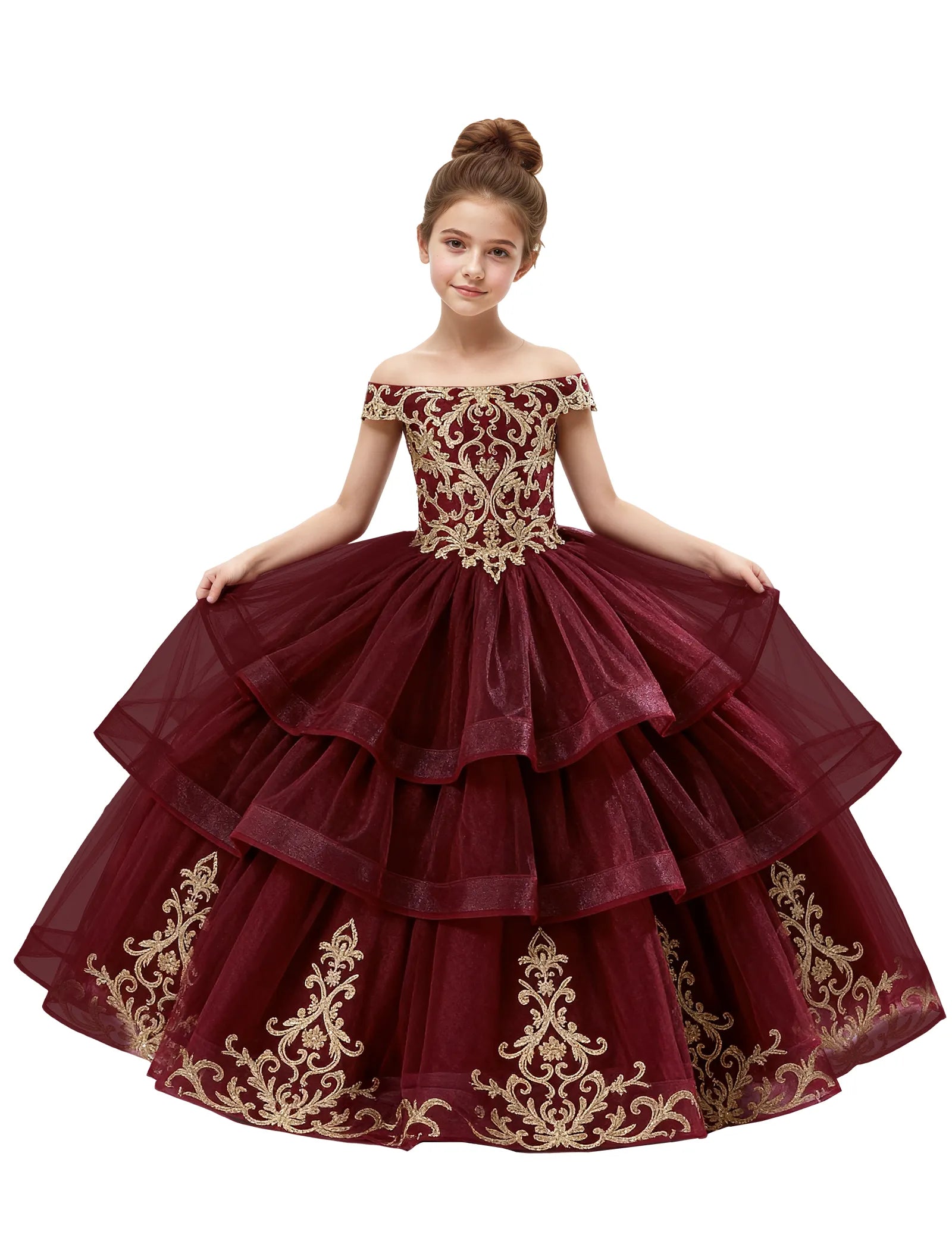 Royal Tulle Flower Girl Dress with Embroidery