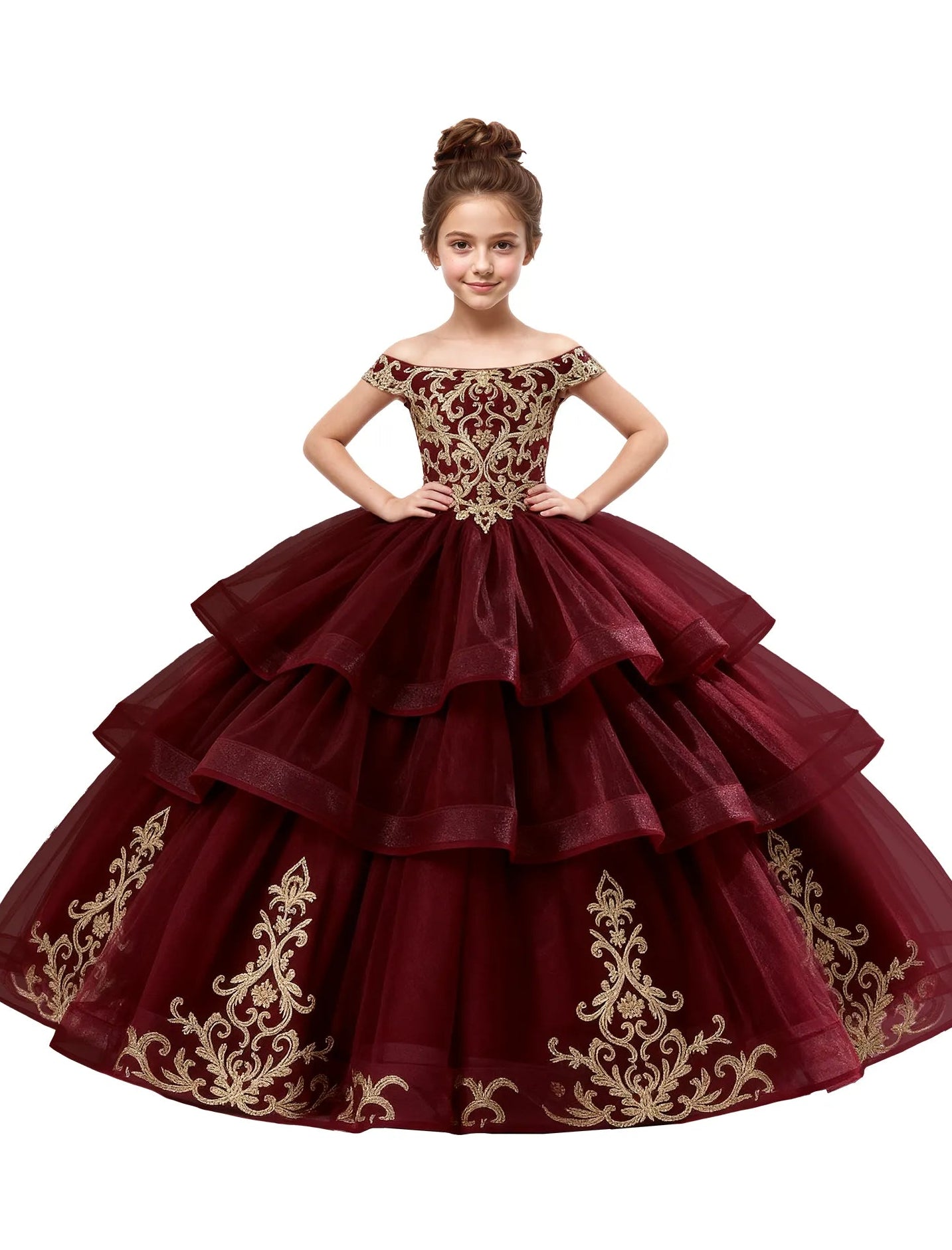 Royal Tulle Flower Girl Dress with Embroidery