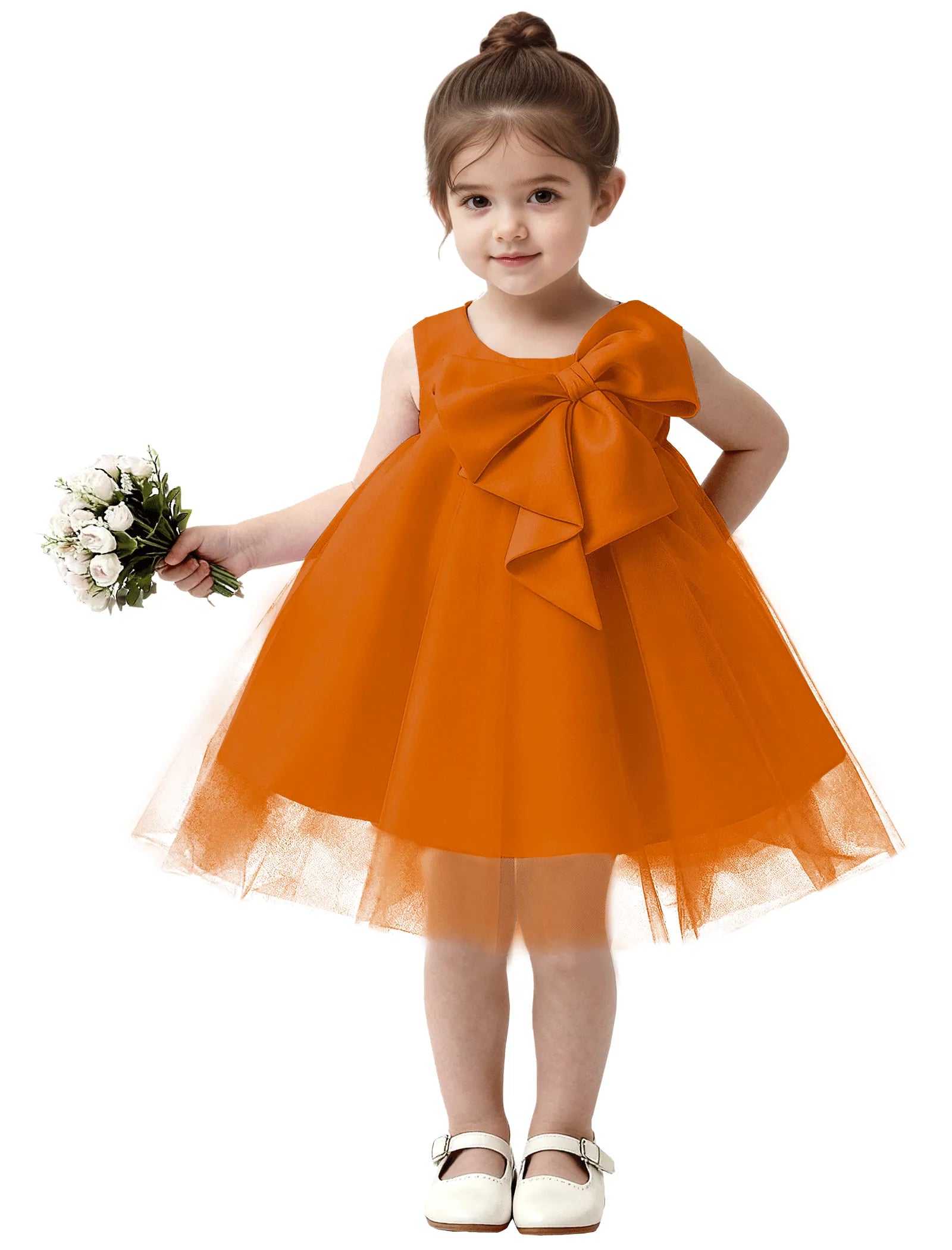Baby Girl Formal Dress with Mesh Overlay and Bow