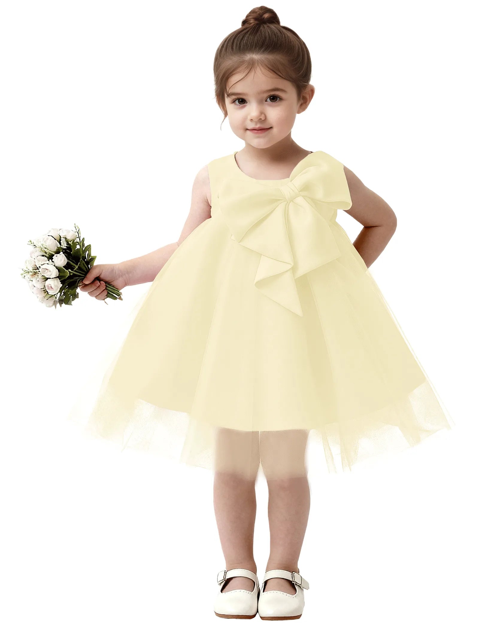 Baby Girl Formal Dress with Mesh Overlay and Bow