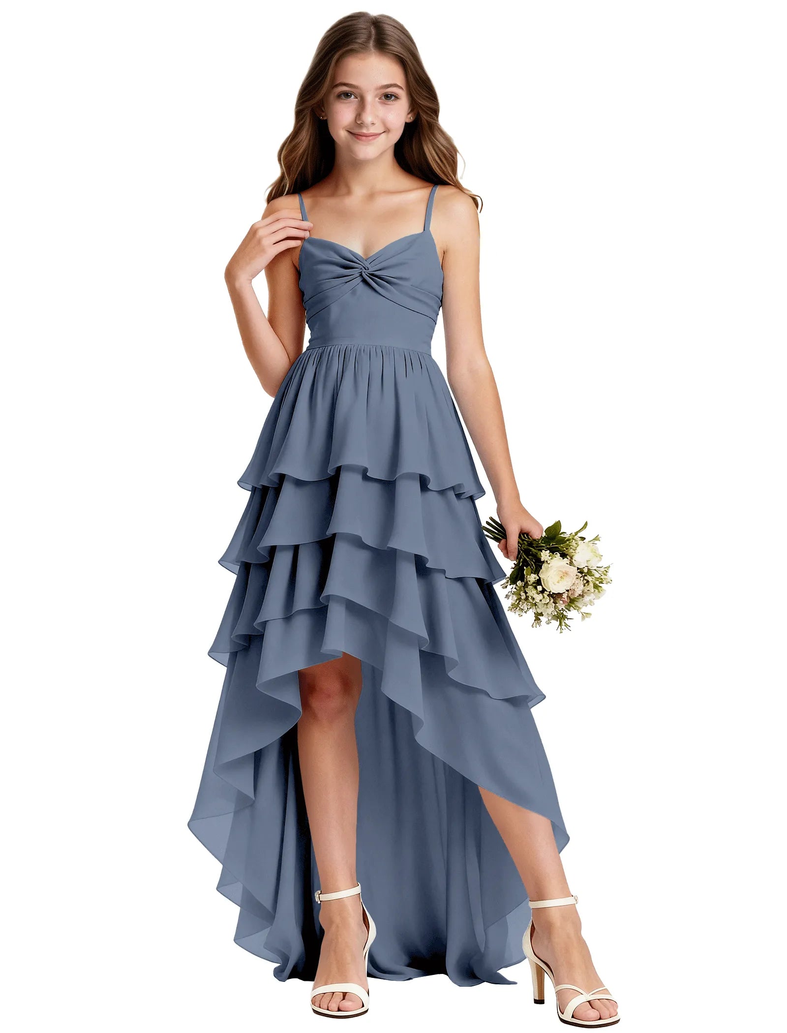 Girls Chiffon Party Dress With Cascade Hemline