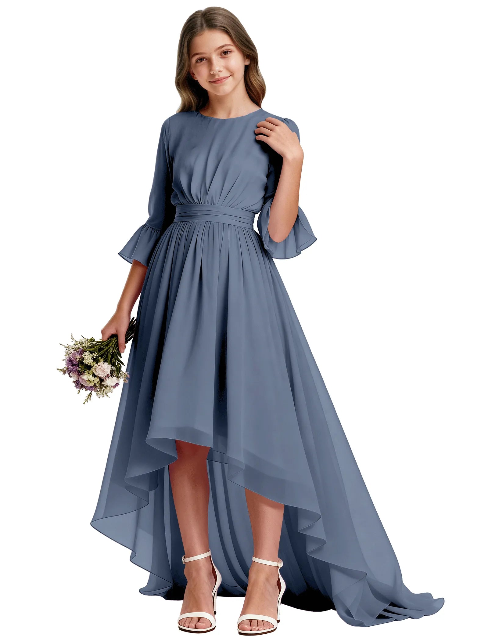 Elegant Junior High-Low Chiffon Dress