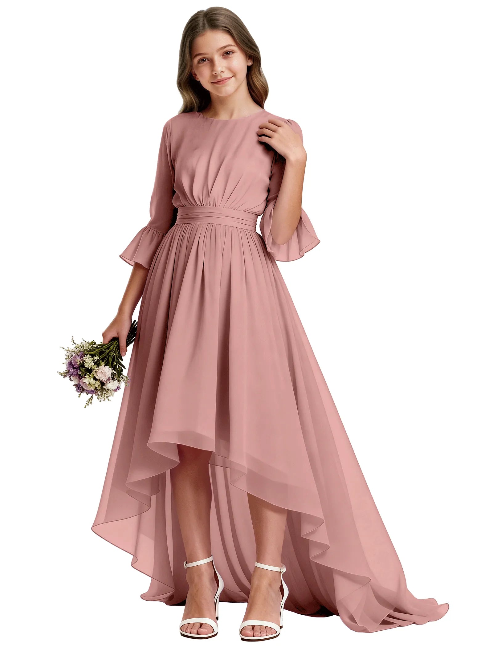 Elegant Junior High-Low Chiffon Dress