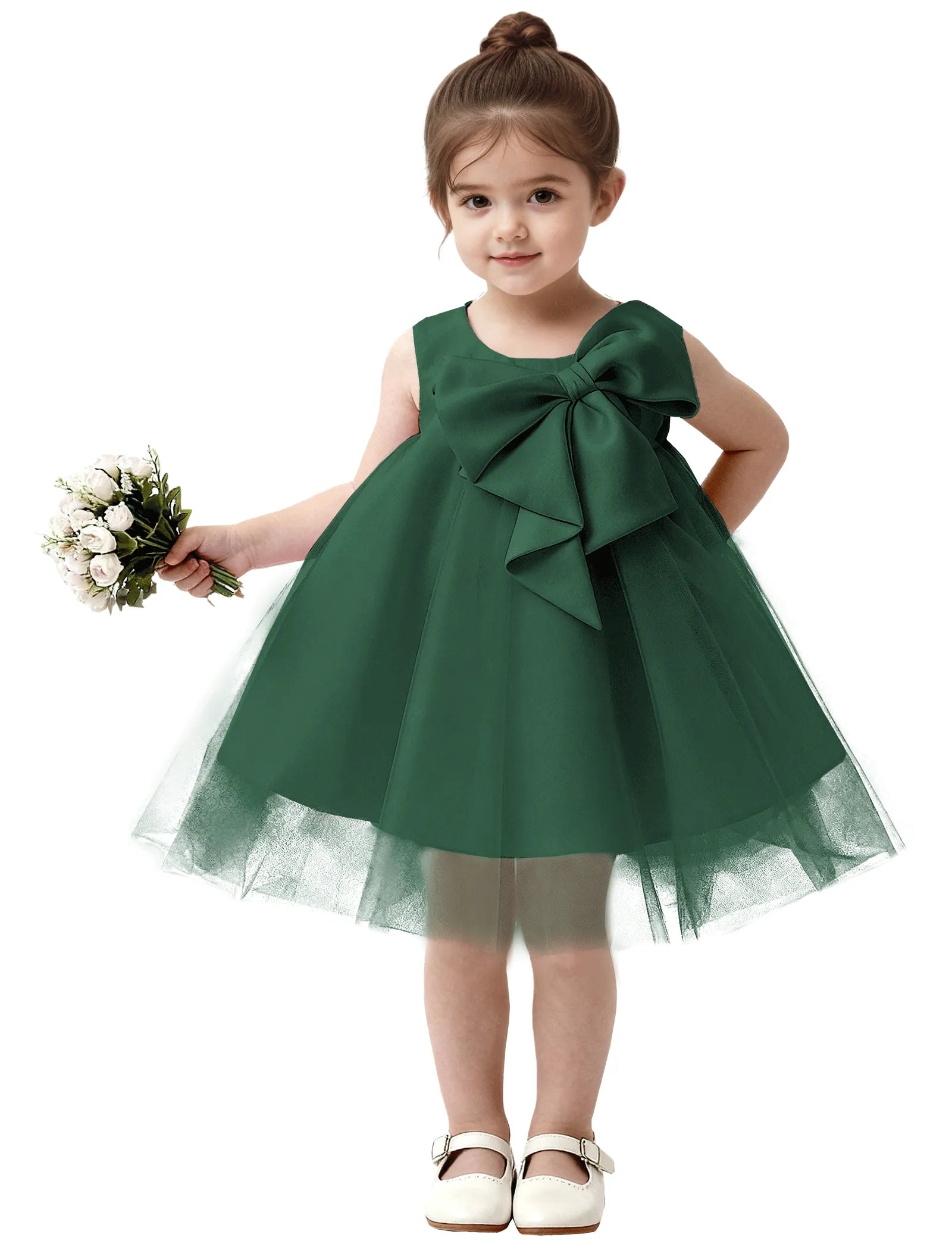 Baby Girl Formal Dress with Mesh Overlay and Bow