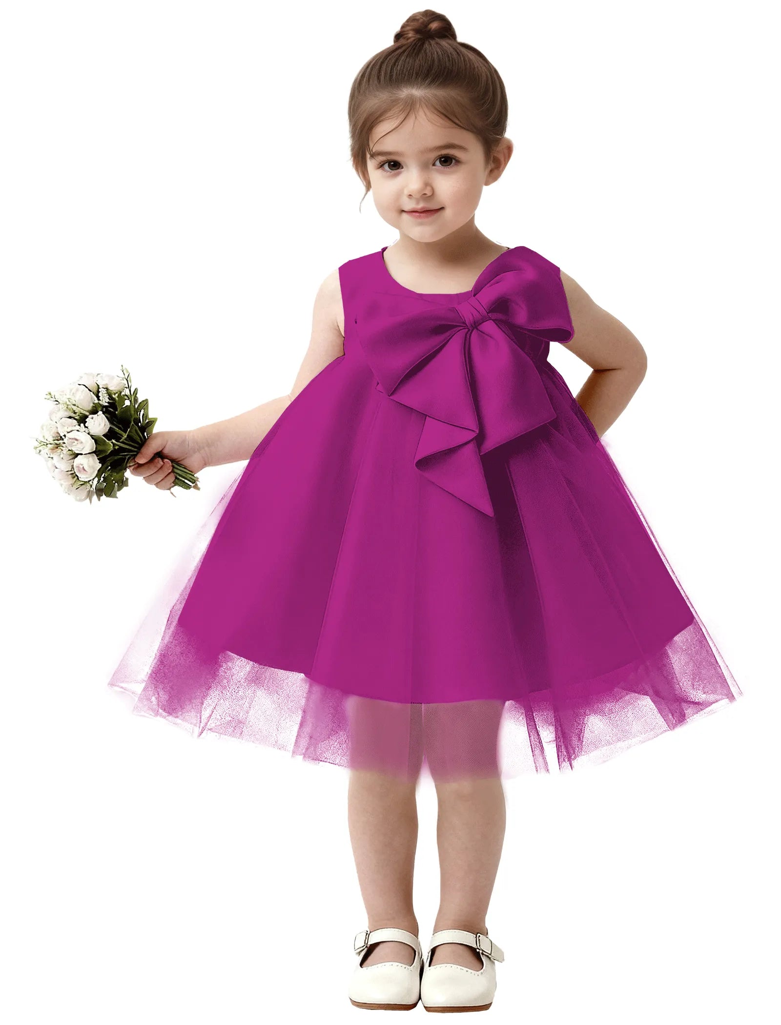 Baby Girl Formal Dress with Mesh Overlay and Bow