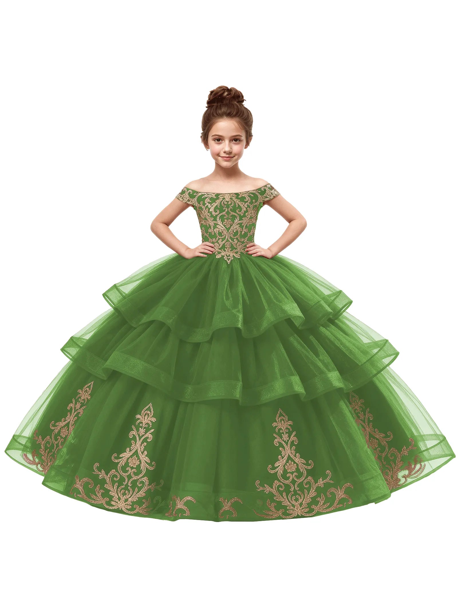 Royal Tulle Flower Girl Dress with Embroidery
