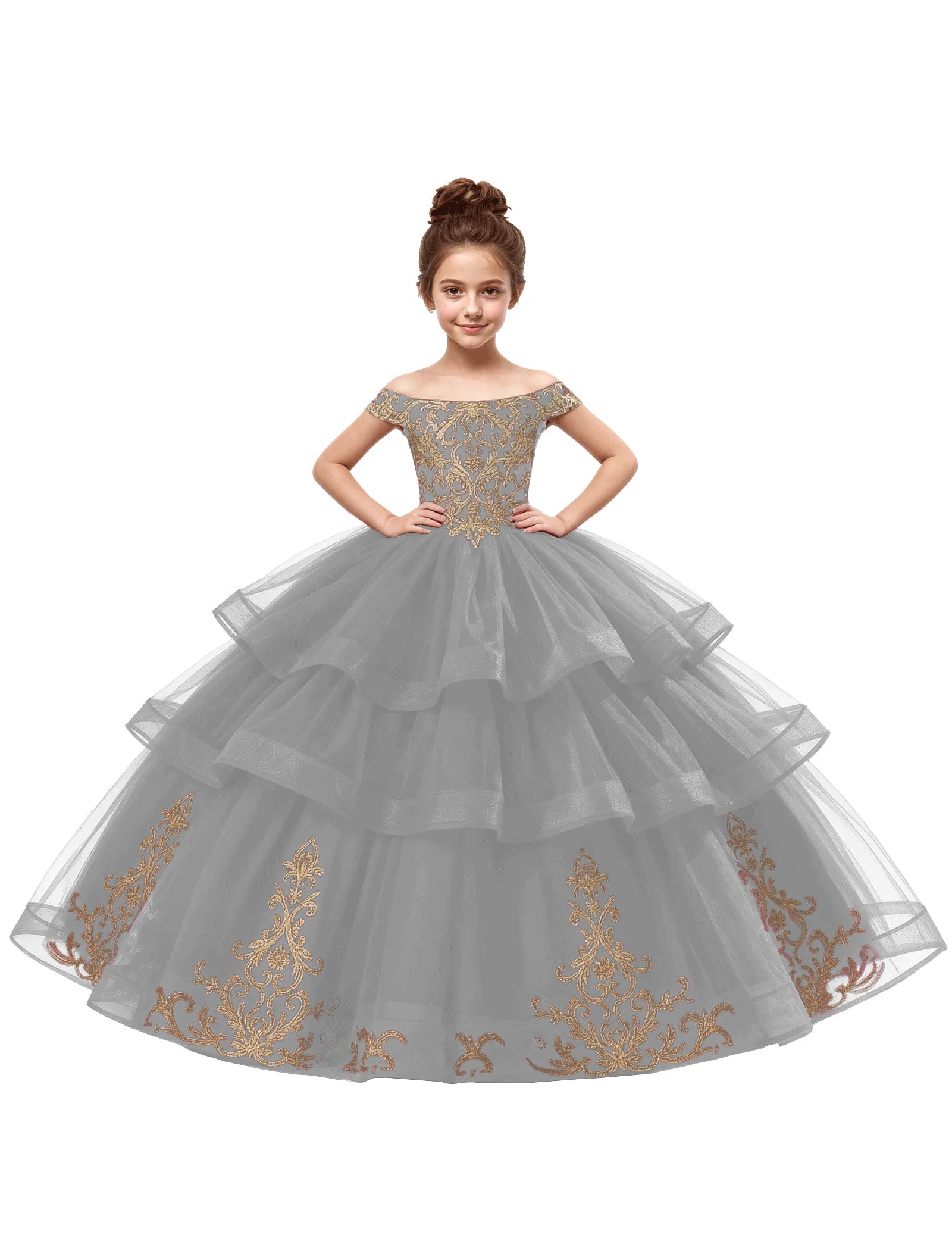 Royal Tulle Flower Girl Dress with Embroidery
