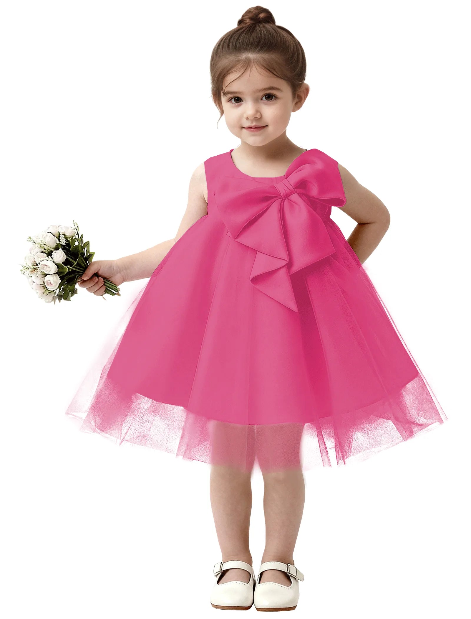 Baby Girl Formal Dress with Mesh Overlay and Bow