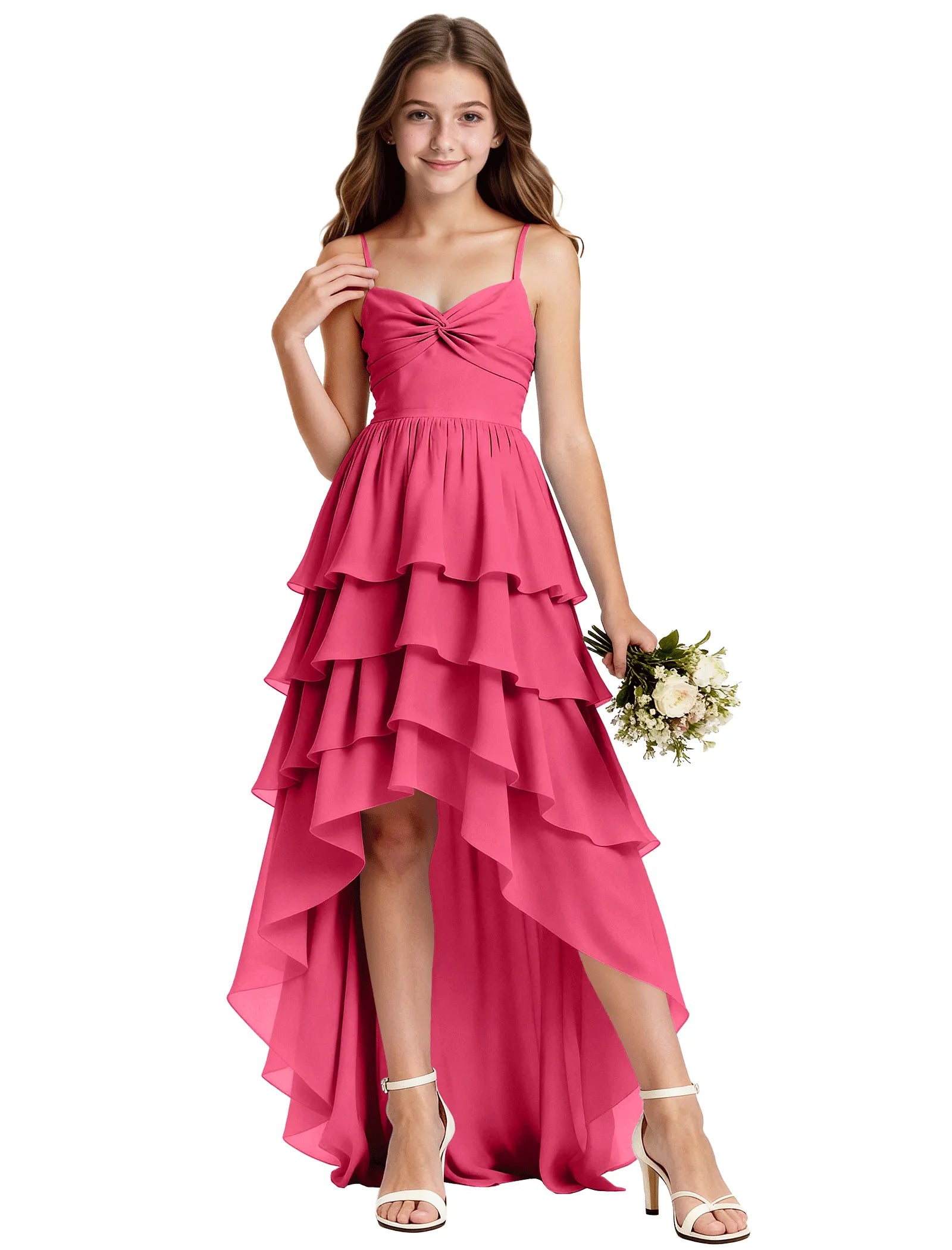 Girls Chiffon Party Dress With Cascade Hemline