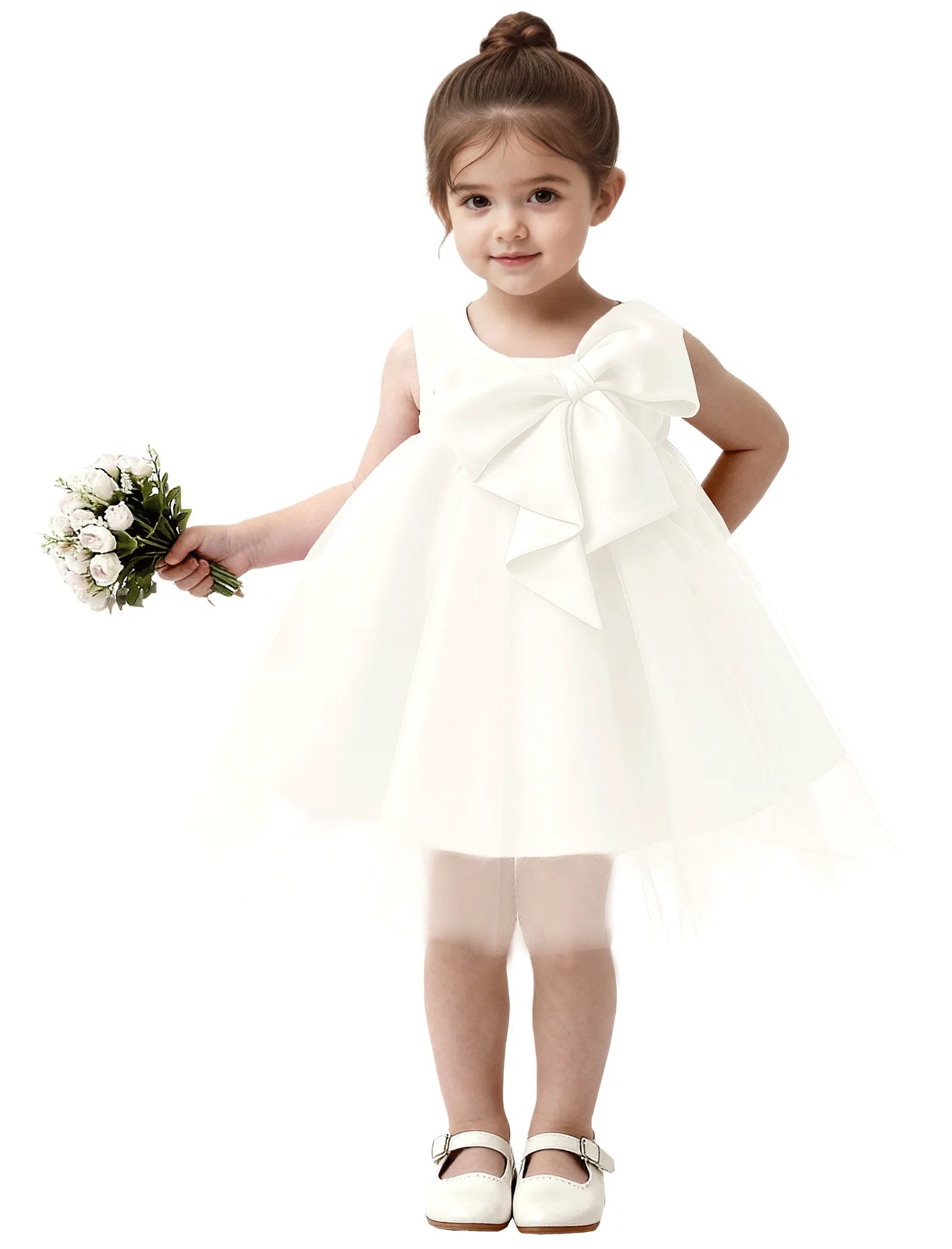 Baby Girl Formal Dress with Mesh Overlay and Bow