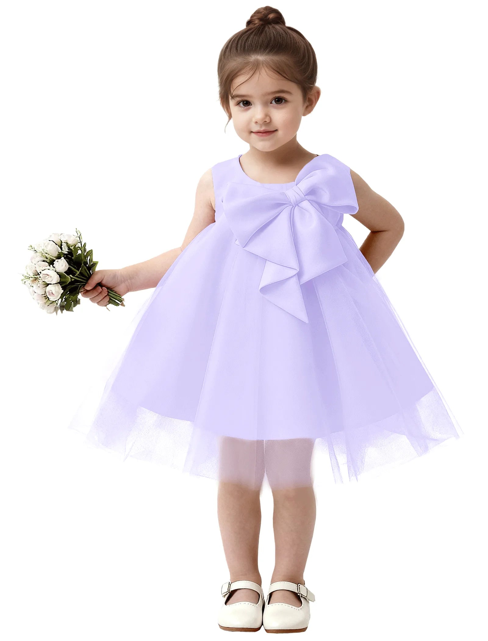 Baby Girl Formal Dress with Mesh Overlay and Bow