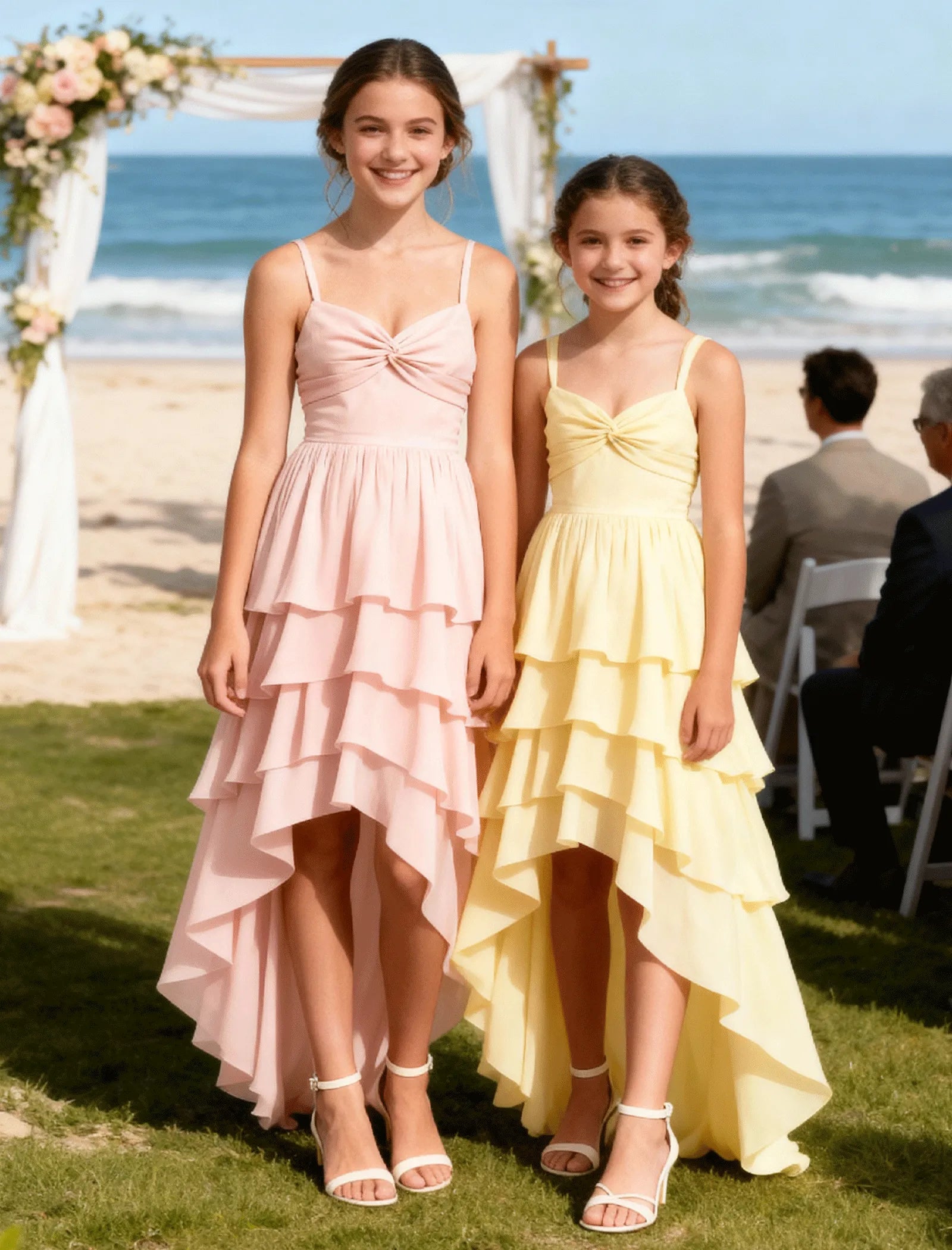 Girls Chiffon Party Dress With Cascade Hemline