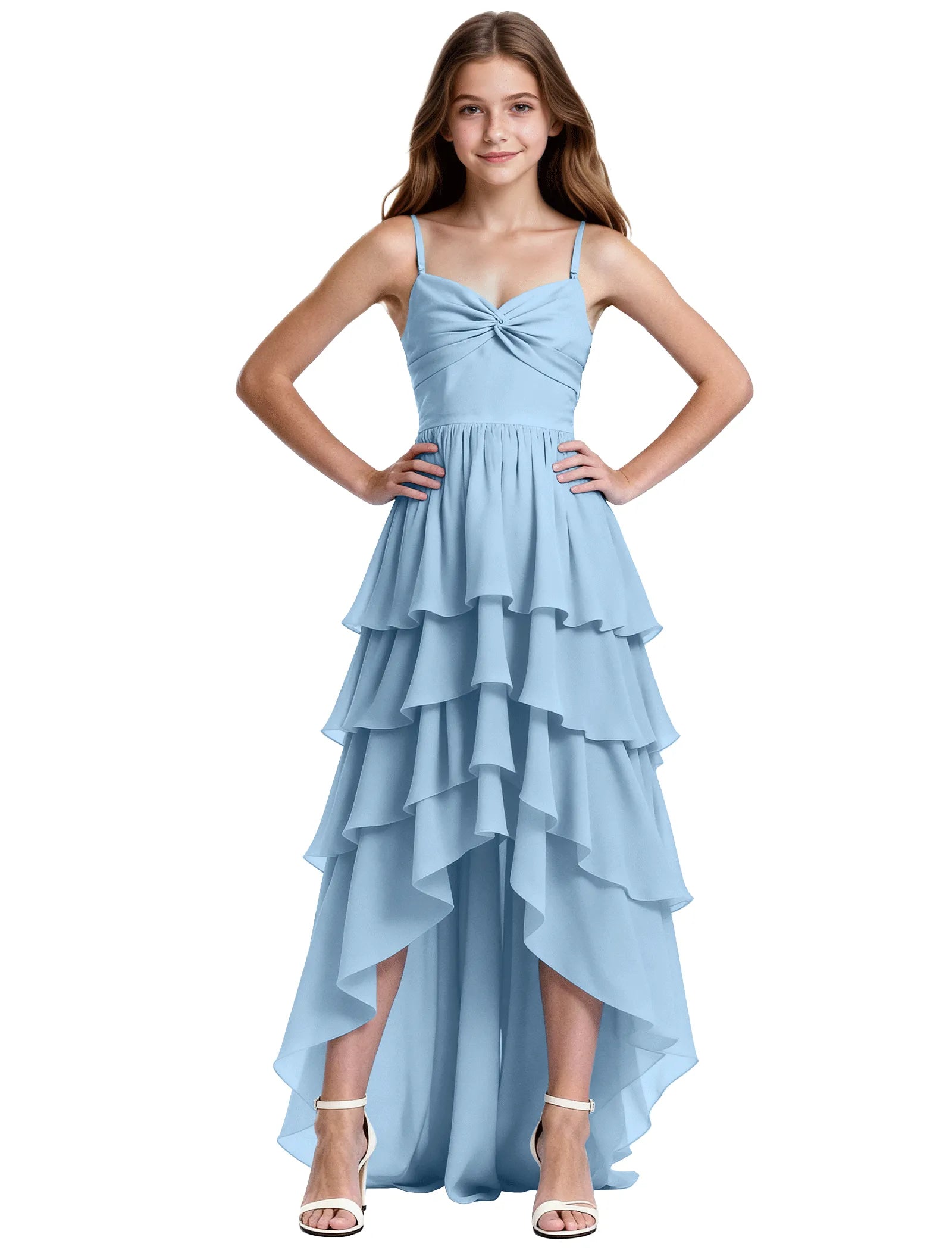 Girls Chiffon Party Dress With Cascade Hemline