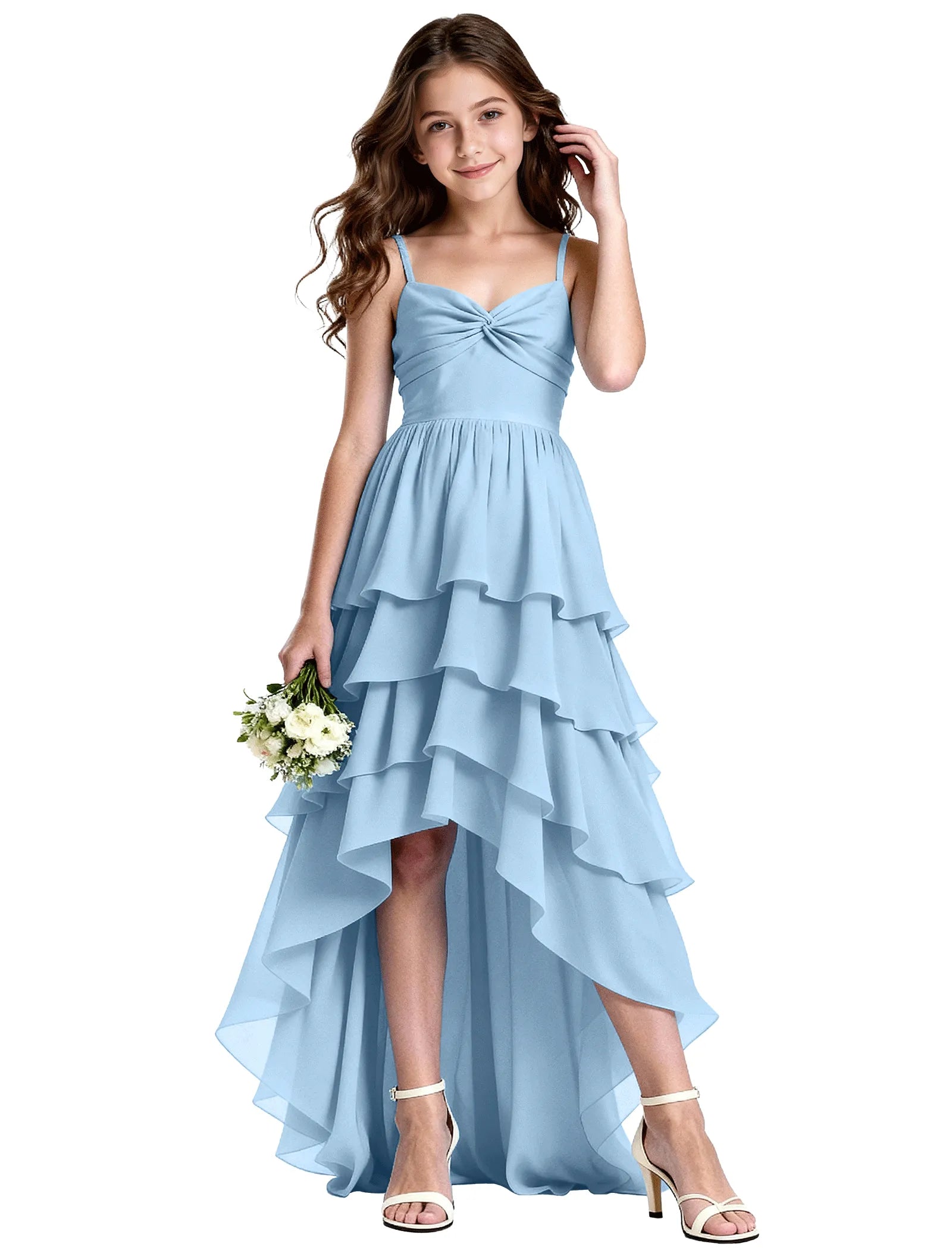 Girls Chiffon Party Dress With Cascade Hemline