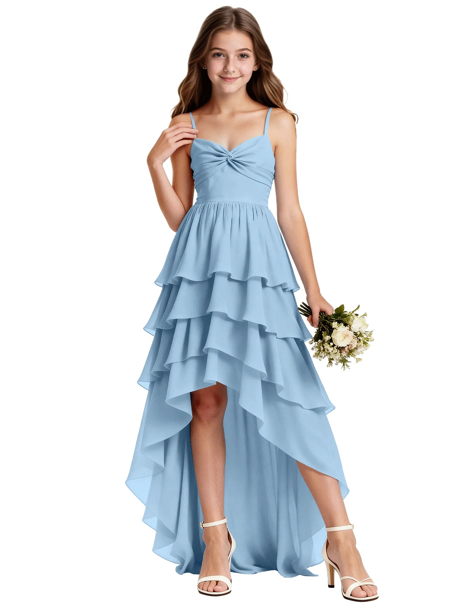 Girls Chiffon Party Dress With Cascade Hemline