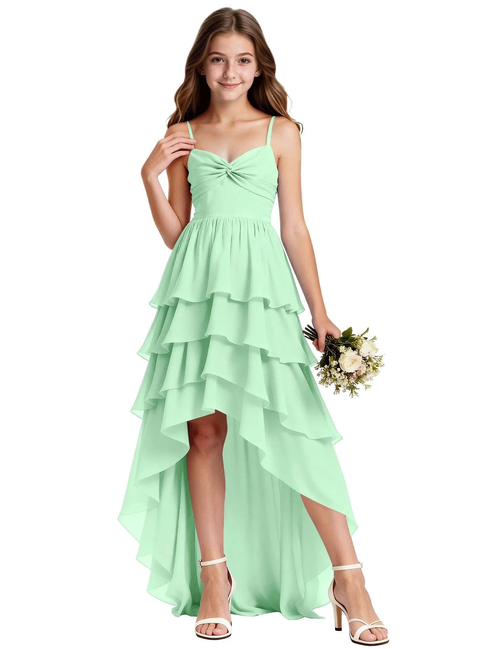 Girls Chiffon Party Dress With Cascade Hemline