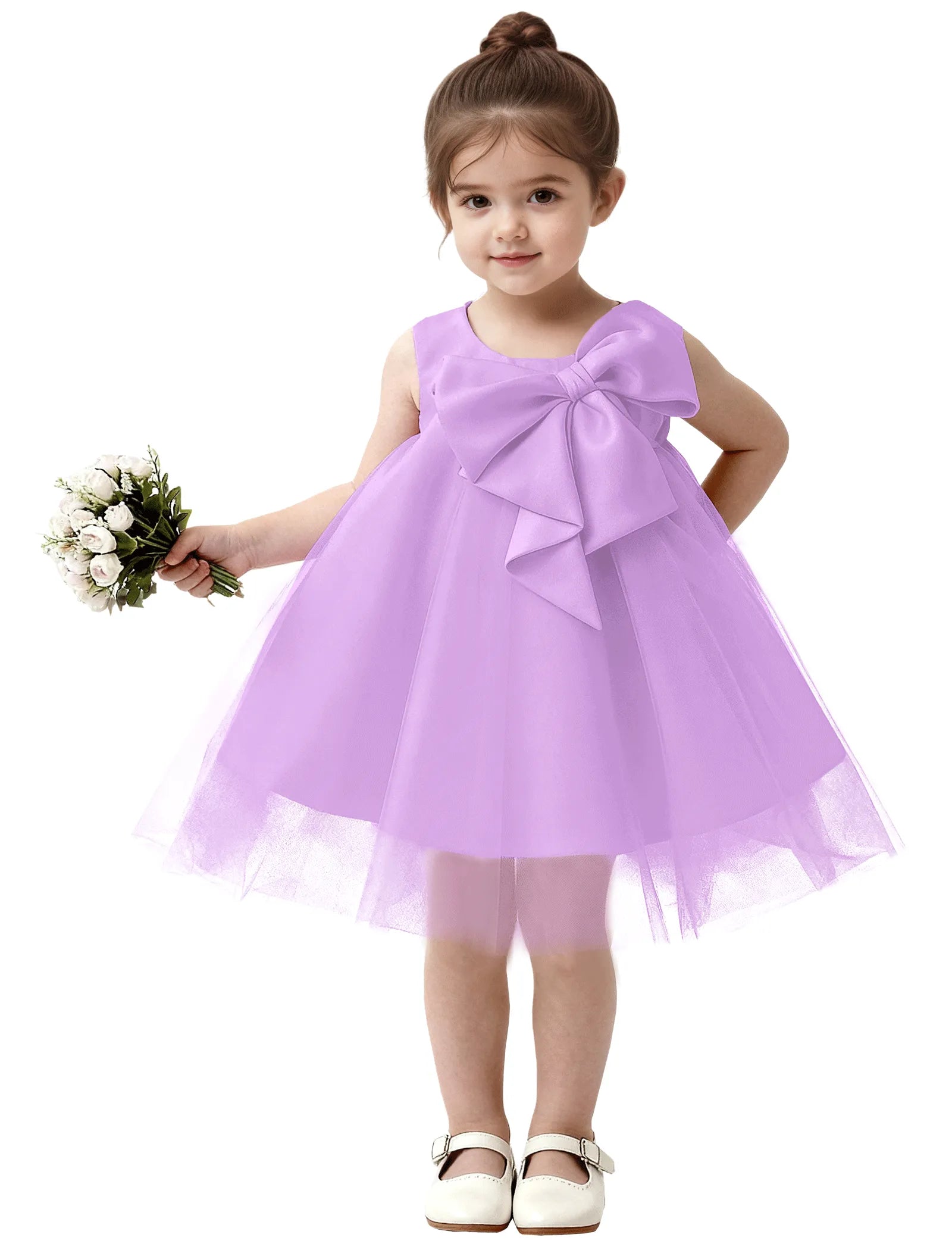 Baby Girl Formal Dress with Mesh Overlay and Bow