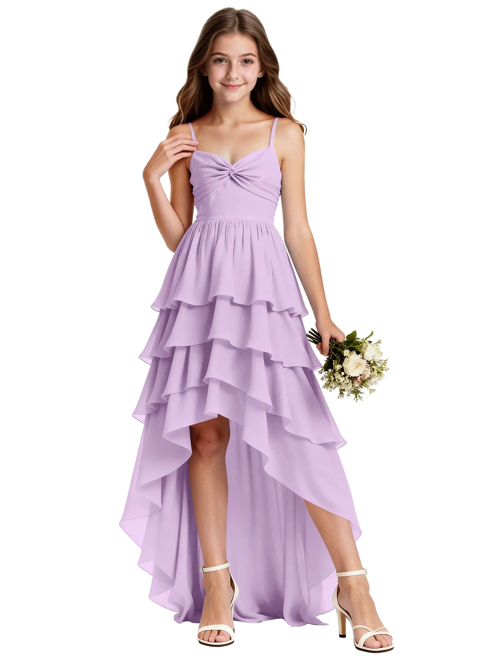 Girls Chiffon Party Dress With Cascade Hemline