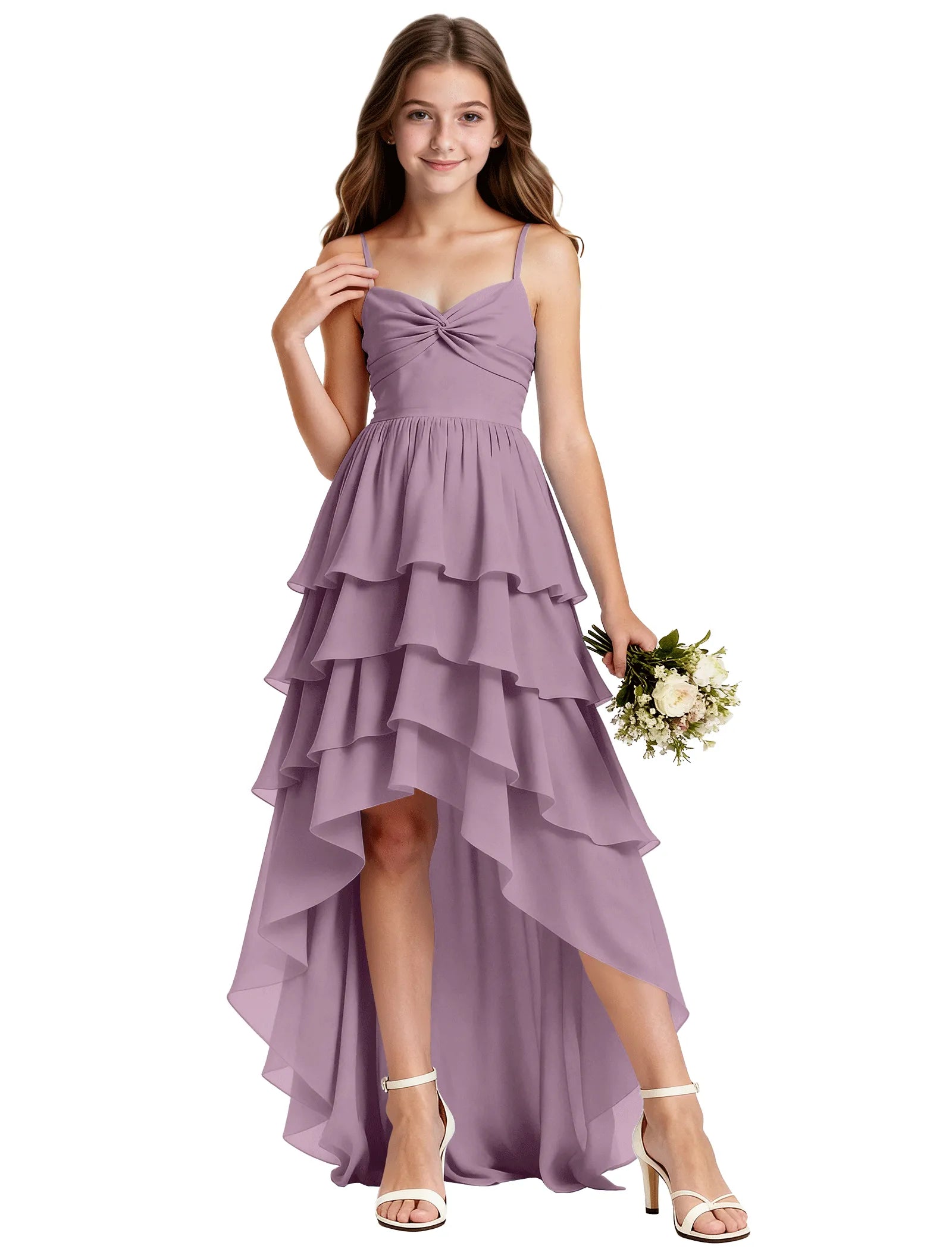Girls Chiffon Party Dress With Cascade Hemline