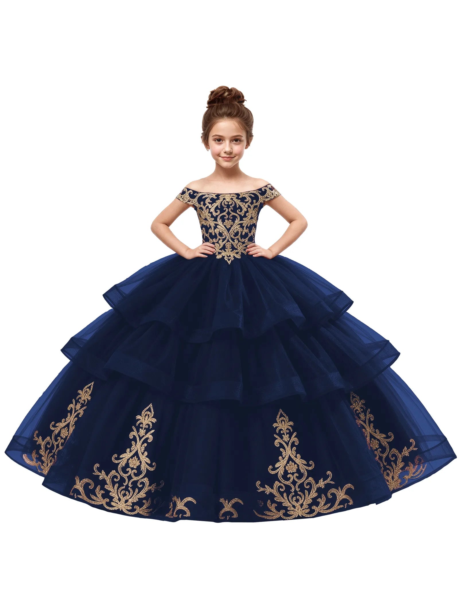 Royal Tulle Flower Girl Dress with Embroidery