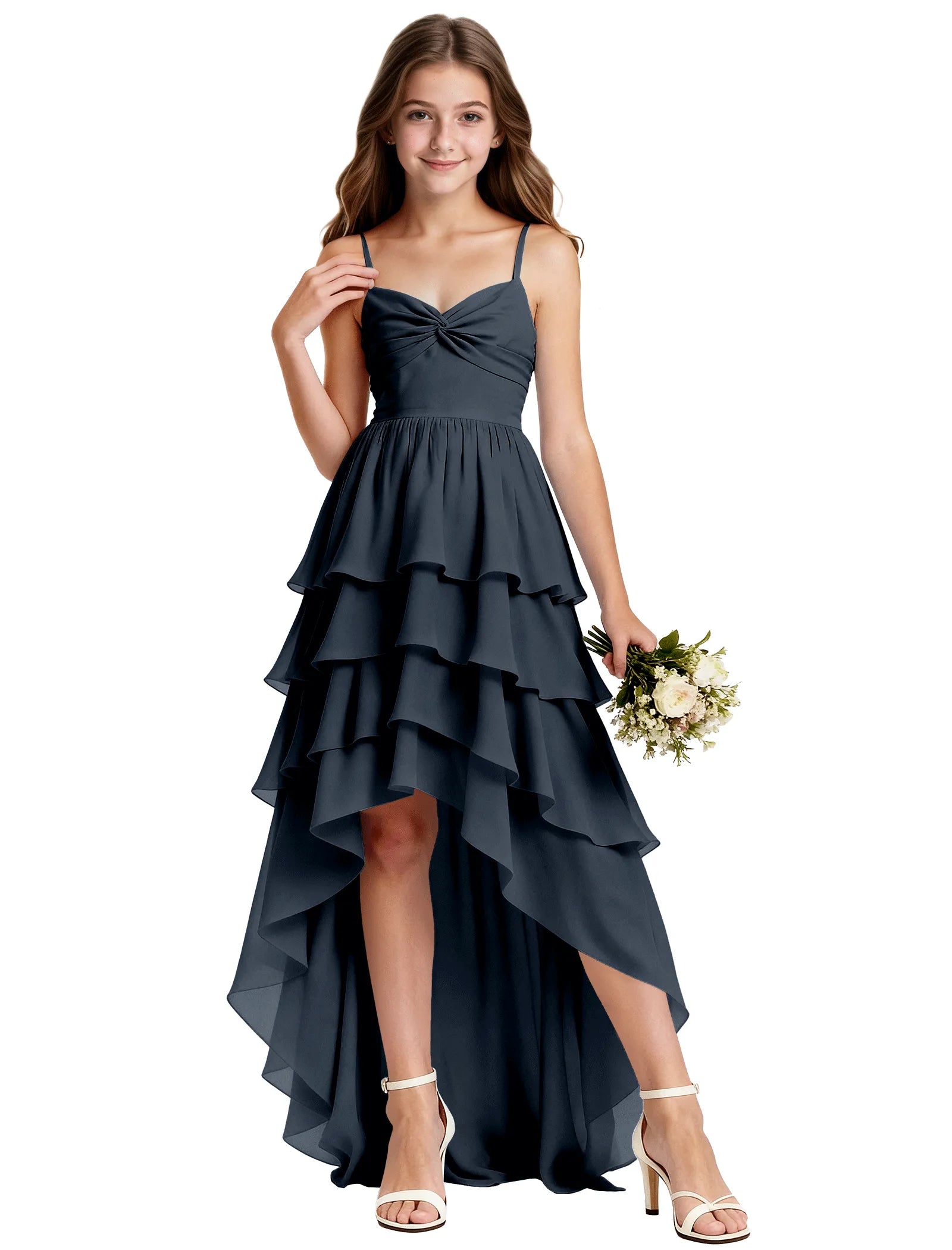 Girls Chiffon Party Dress With Cascade Hemline