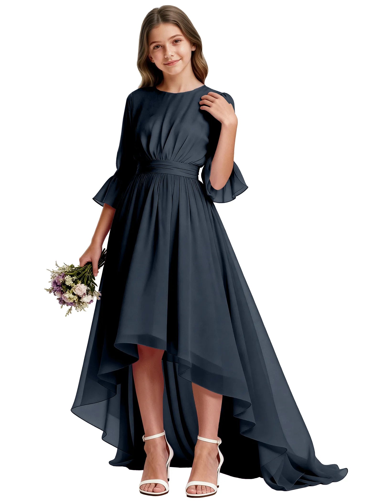 Elegant Junior High-Low Chiffon Dress