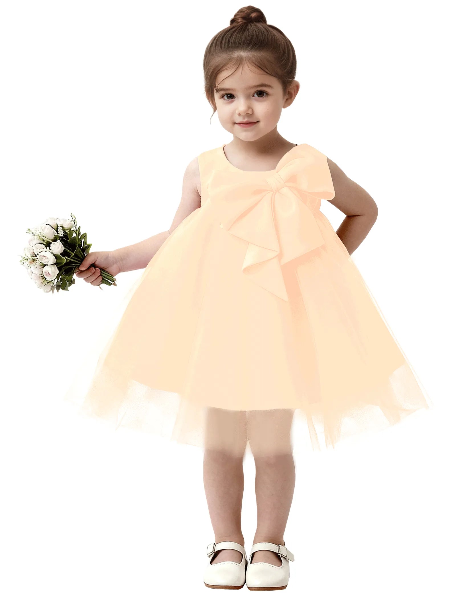 Baby Girl Formal Dress with Mesh Overlay and Bow