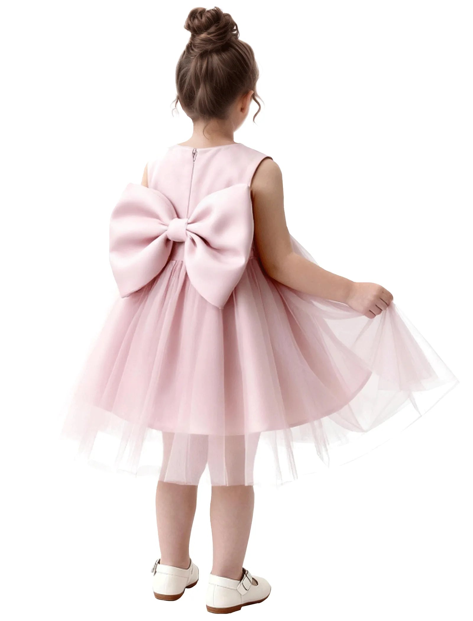 Baby Girl Formal Dress with Mesh Overlay and Bow