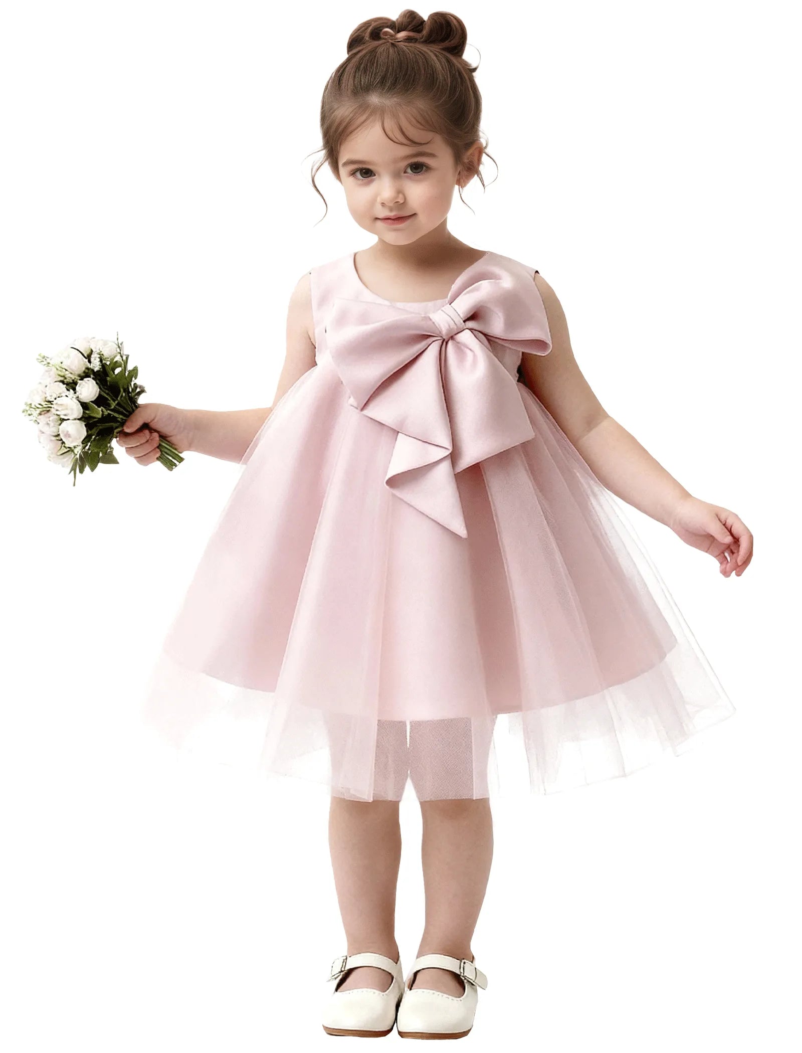 Baby Girl Formal Dress with Mesh Overlay and Bow