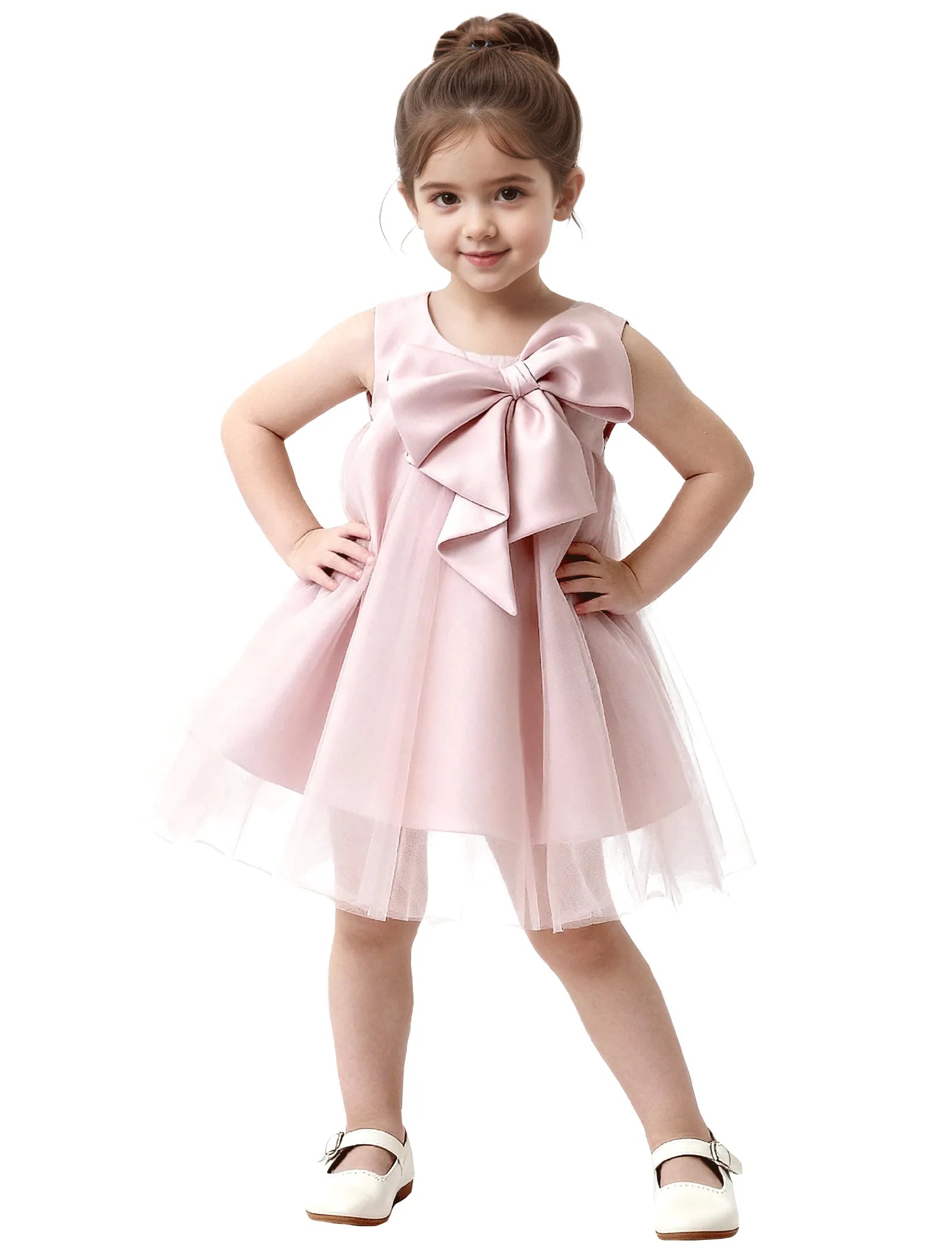 Baby Girl Formal Dress with Mesh Overlay and Bow