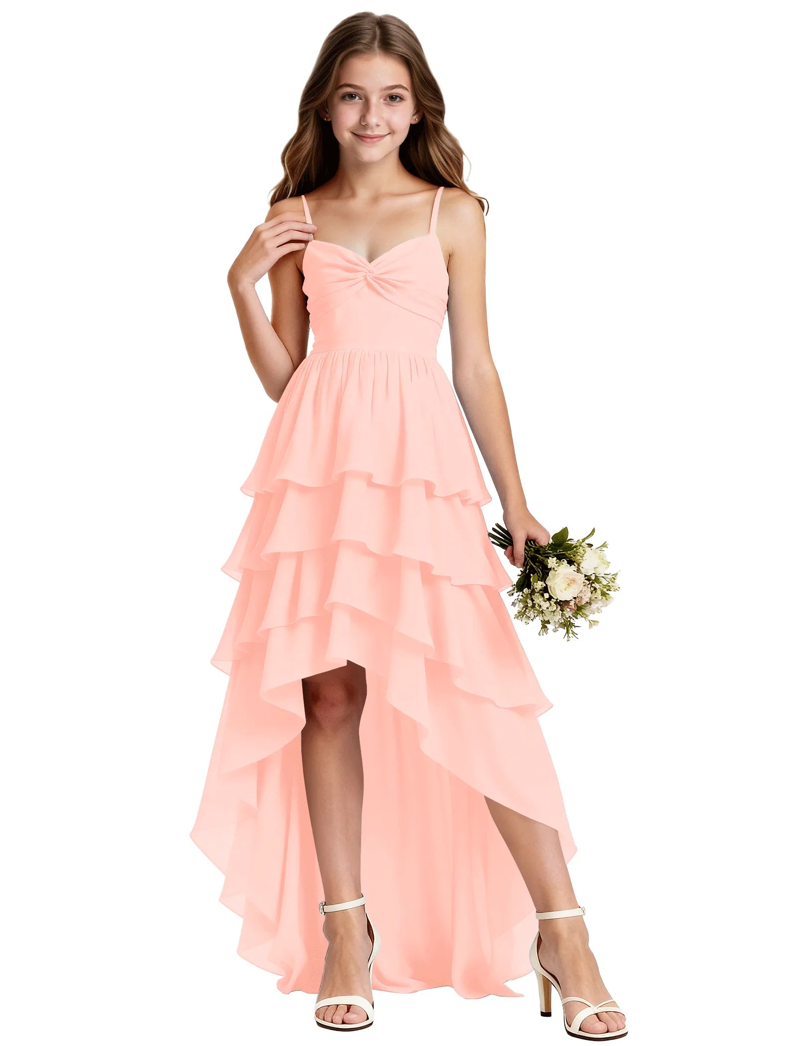 Girls Chiffon Party Dress With Cascade Hemline