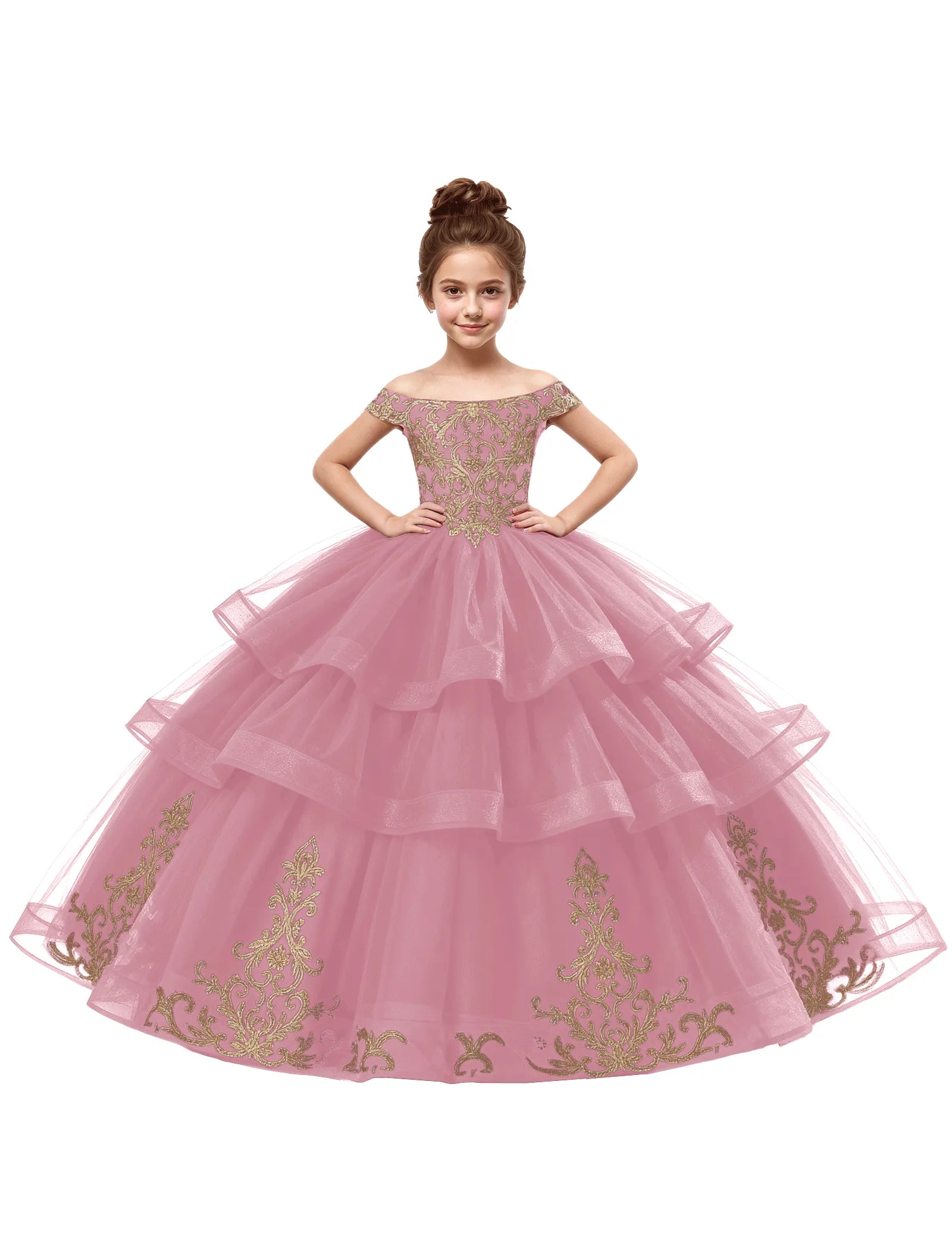 Royal Tulle Flower Girl Dress with Embroidery