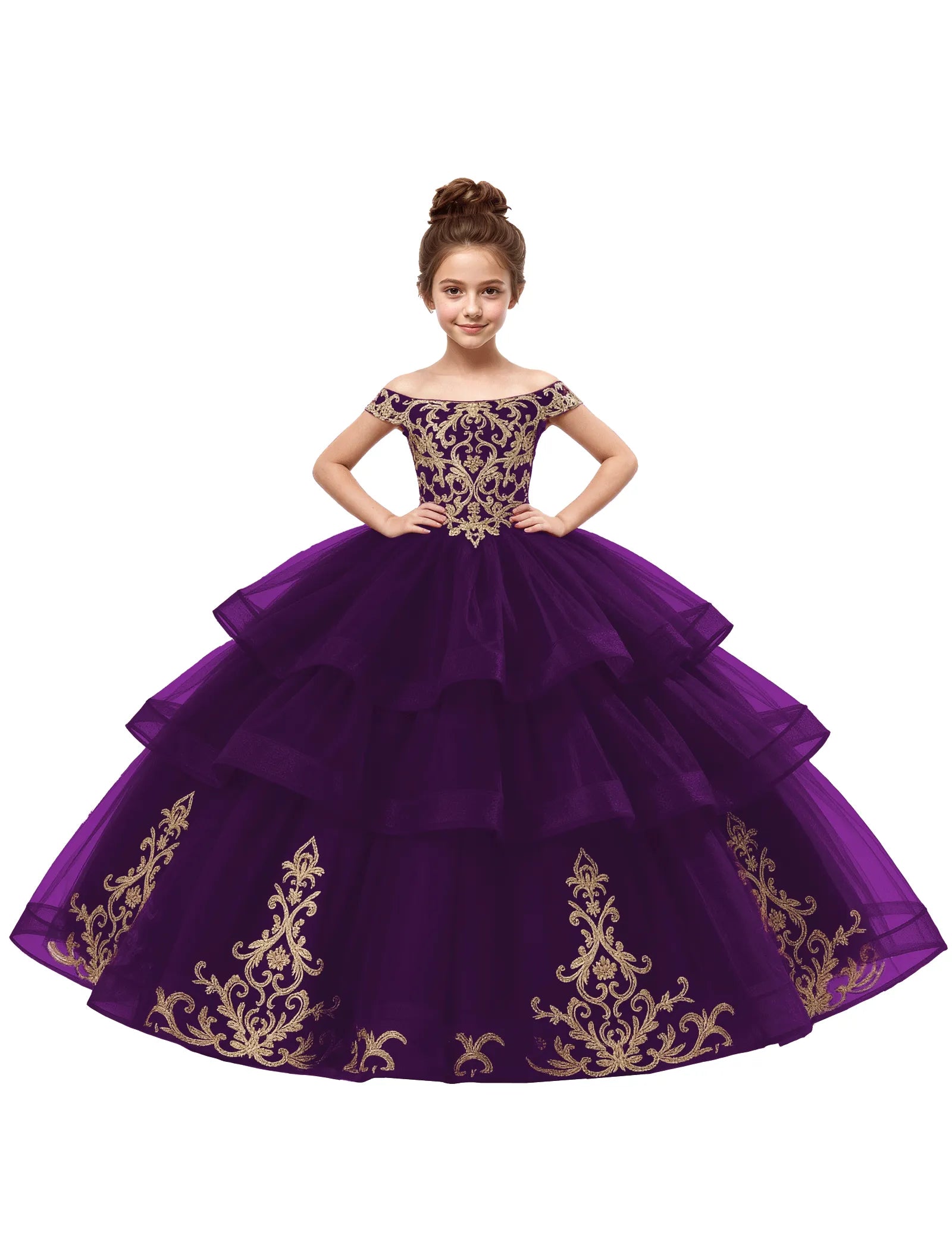 Royal Tulle Flower Girl Dress with Embroidery