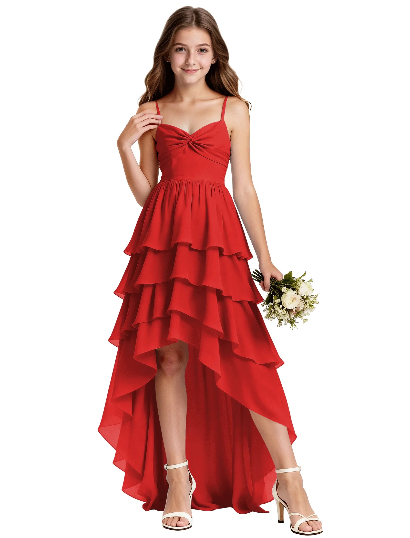 Girls Chiffon Party Dress With Cascade Hemline